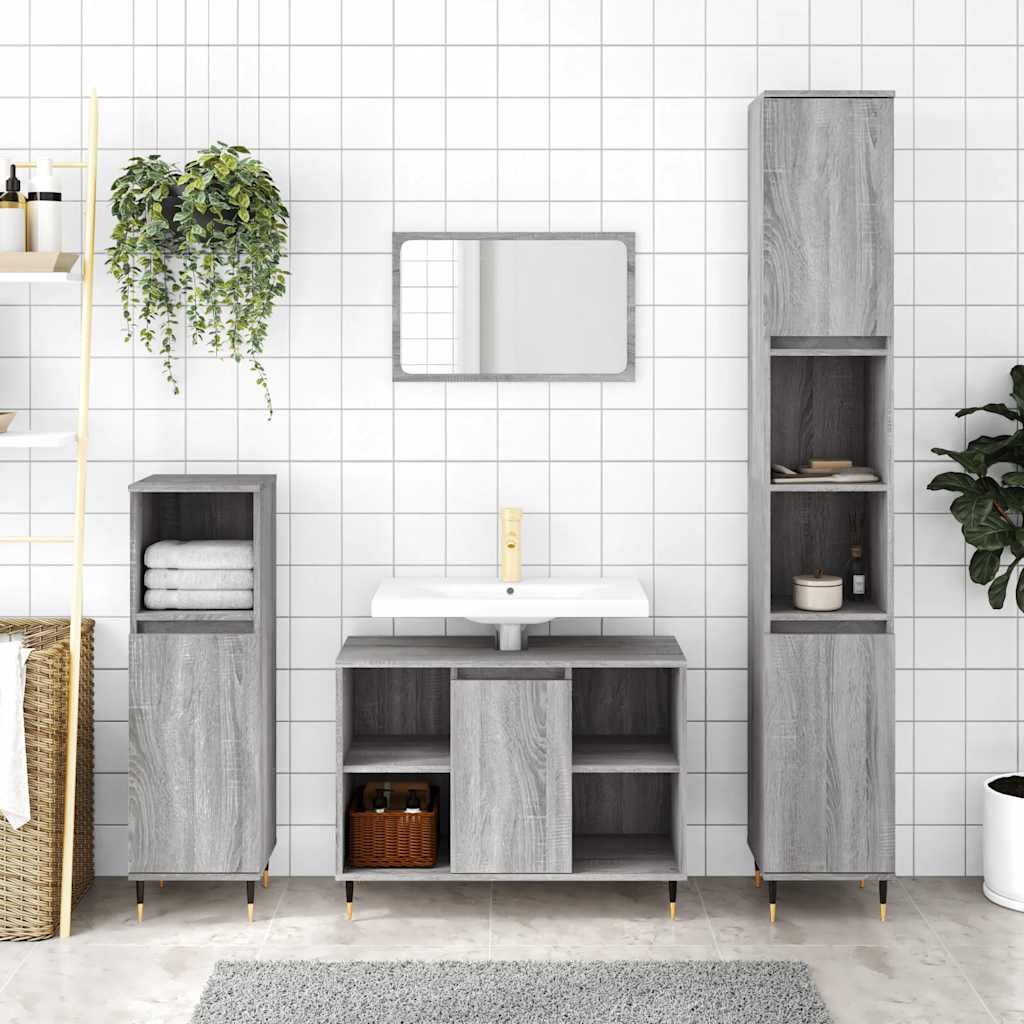vidaXL Шкаф за баня сив сонома 80x33x60 см инженерно дърво