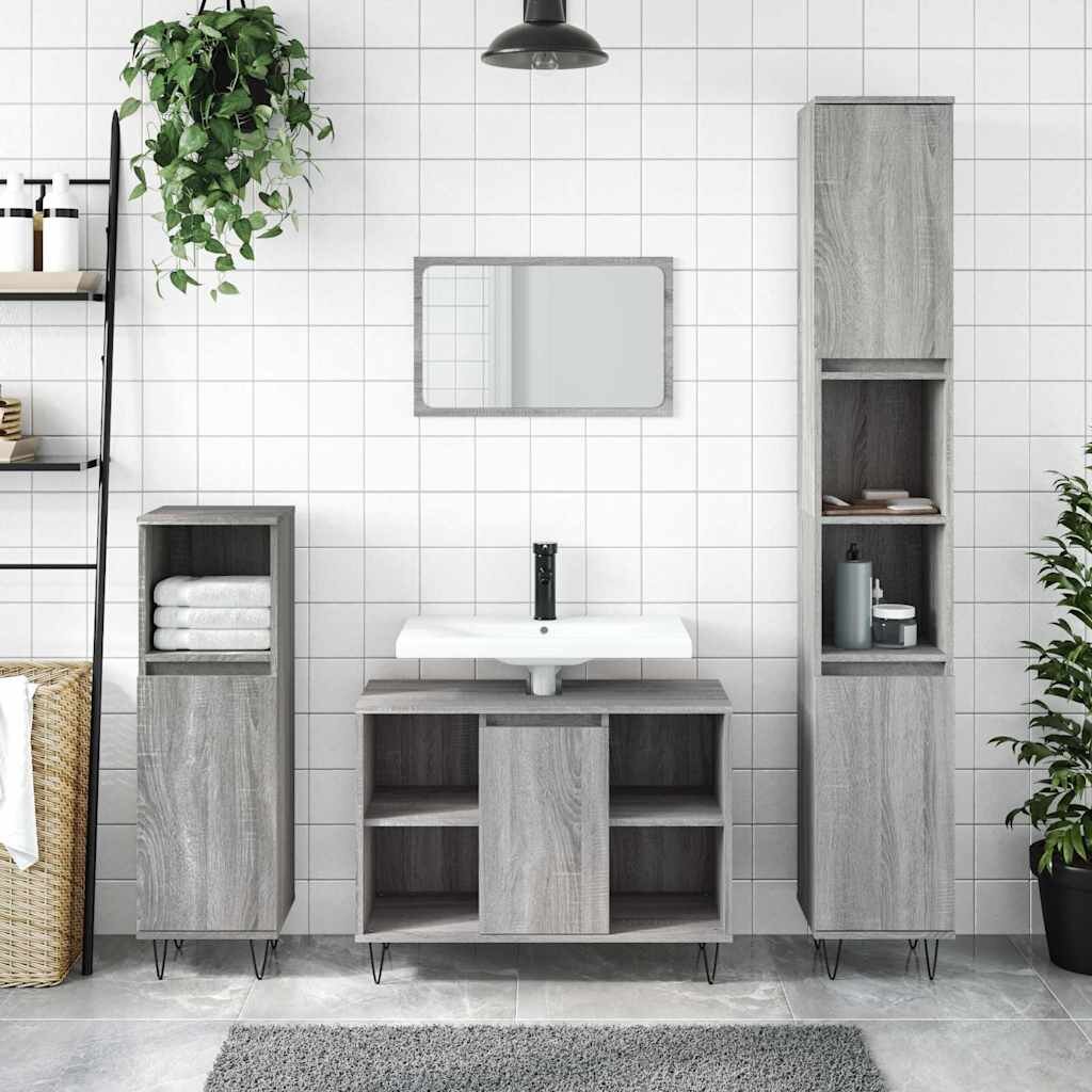 vidaXL Шкаф за баня сив сонома 80x33x60 см инженерно дърво