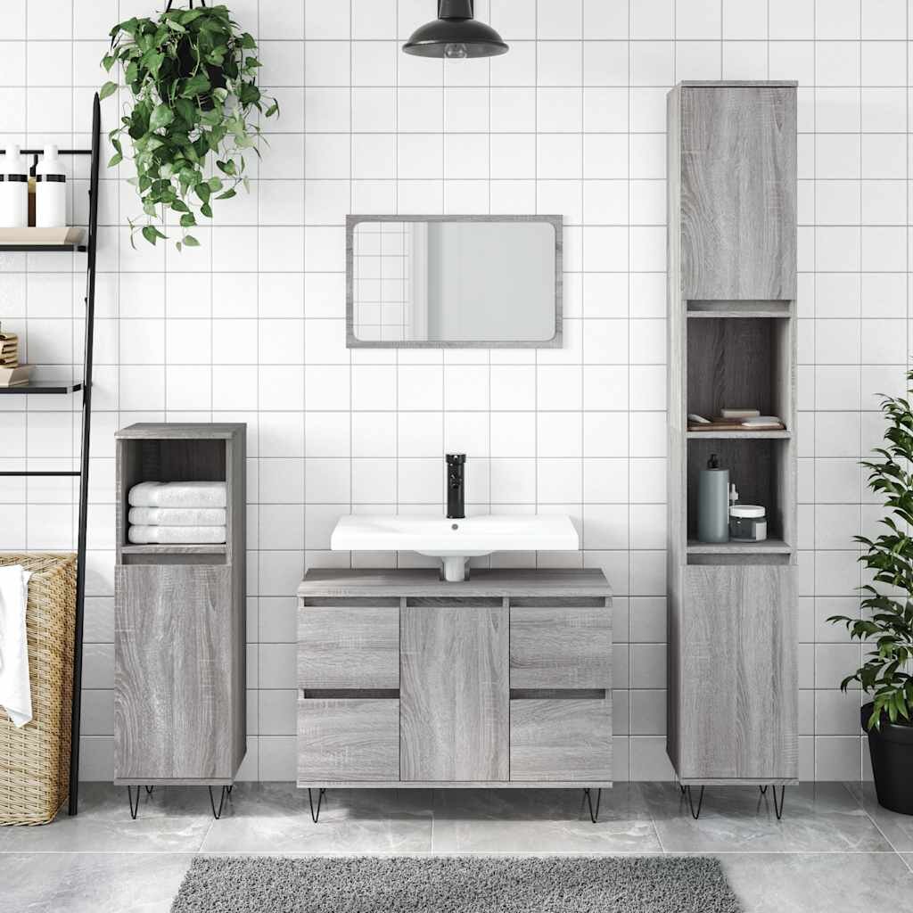 vidaXL Шкаф за баня сив сонома 80x33x60 см инженерно дърво