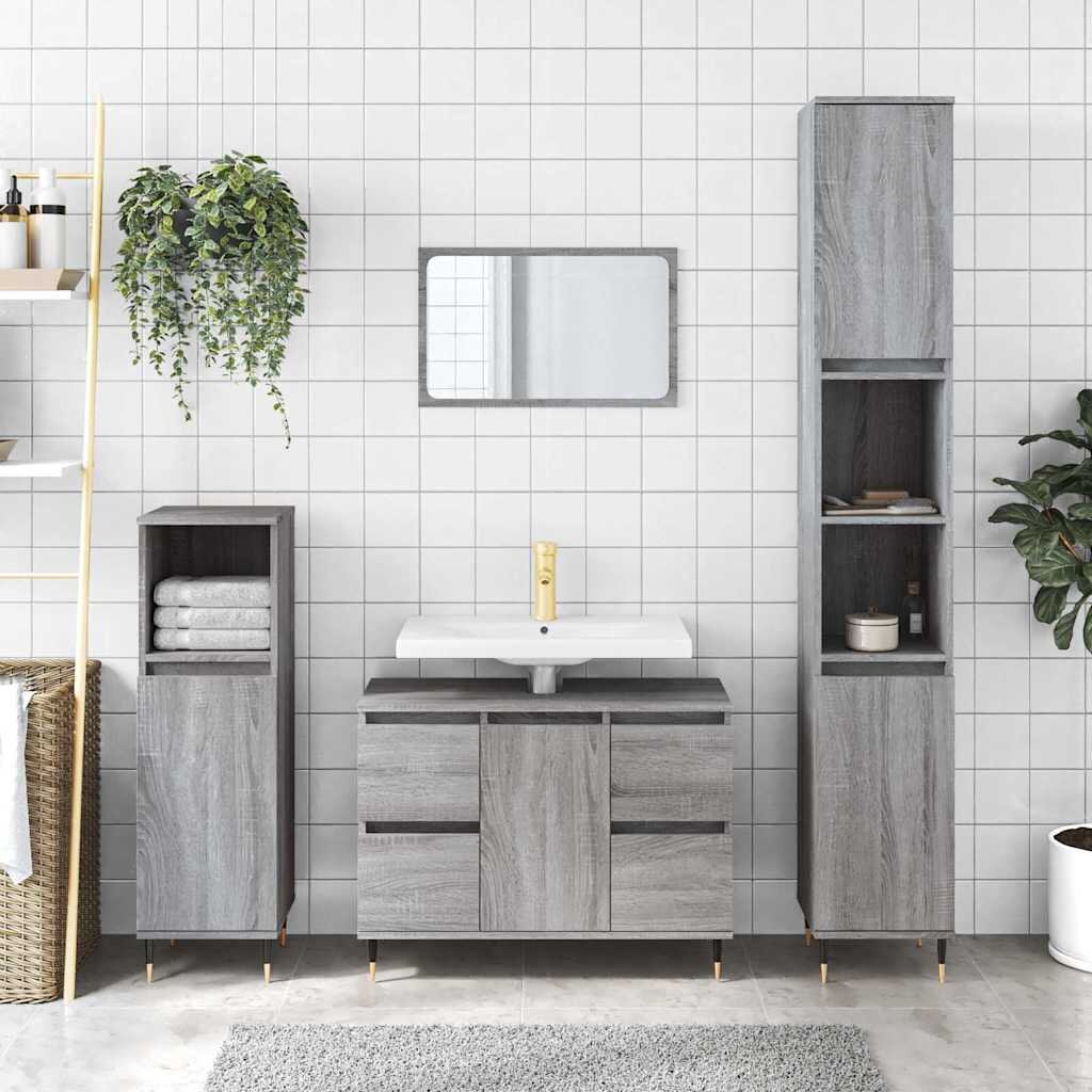 vidaXL Шкаф за баня сив сонома 80x33x60 см инженерно дърво