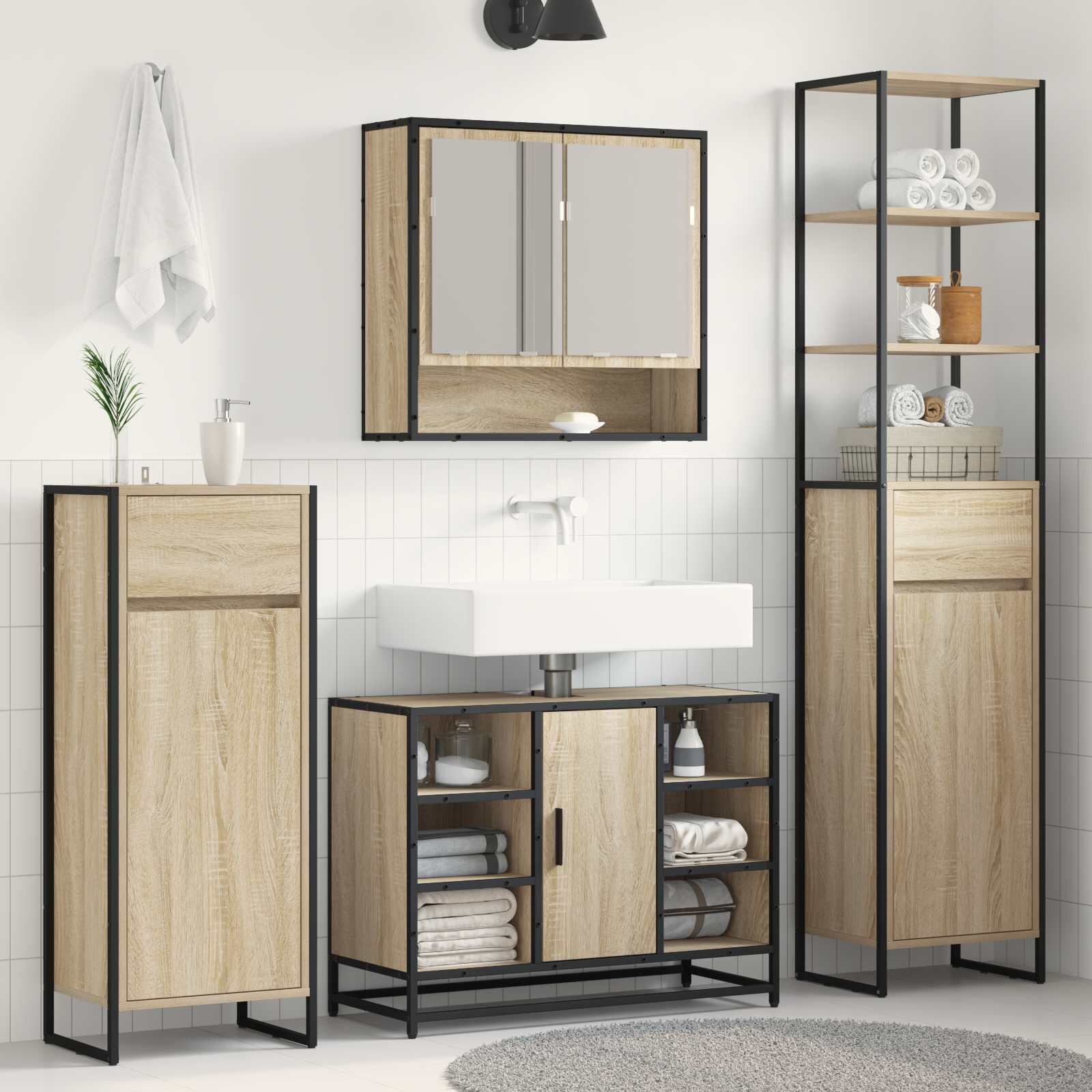 vidaXL Шкаф за баня Сонома 40 x 30 x 180 см Инженерна дървесина