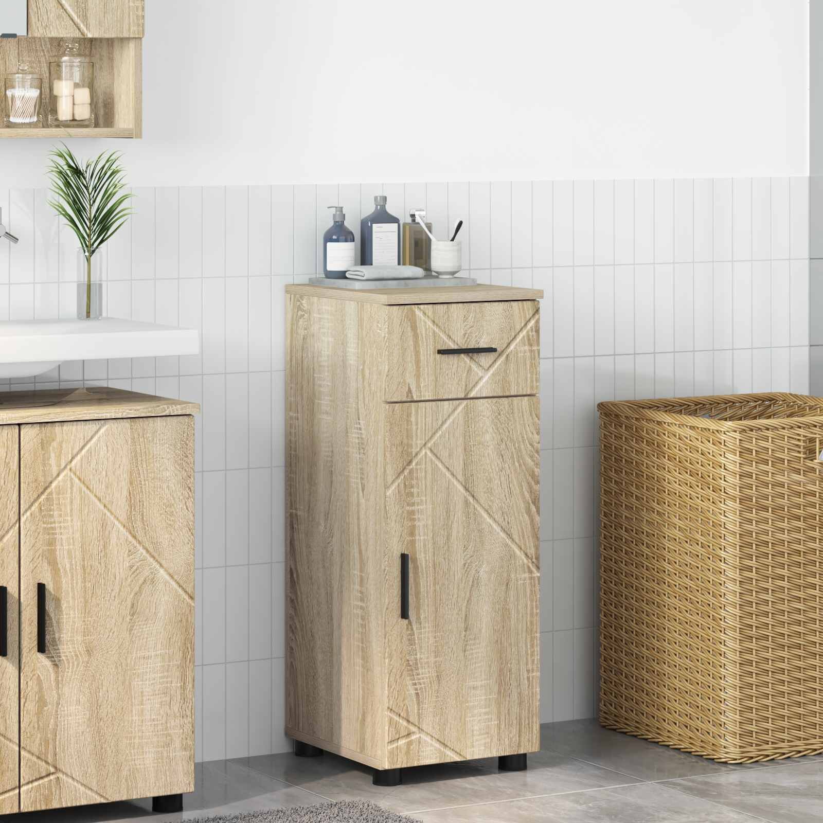 vidaXL Шкаф за баня Сонома дъб 30 x 35 x 80 см