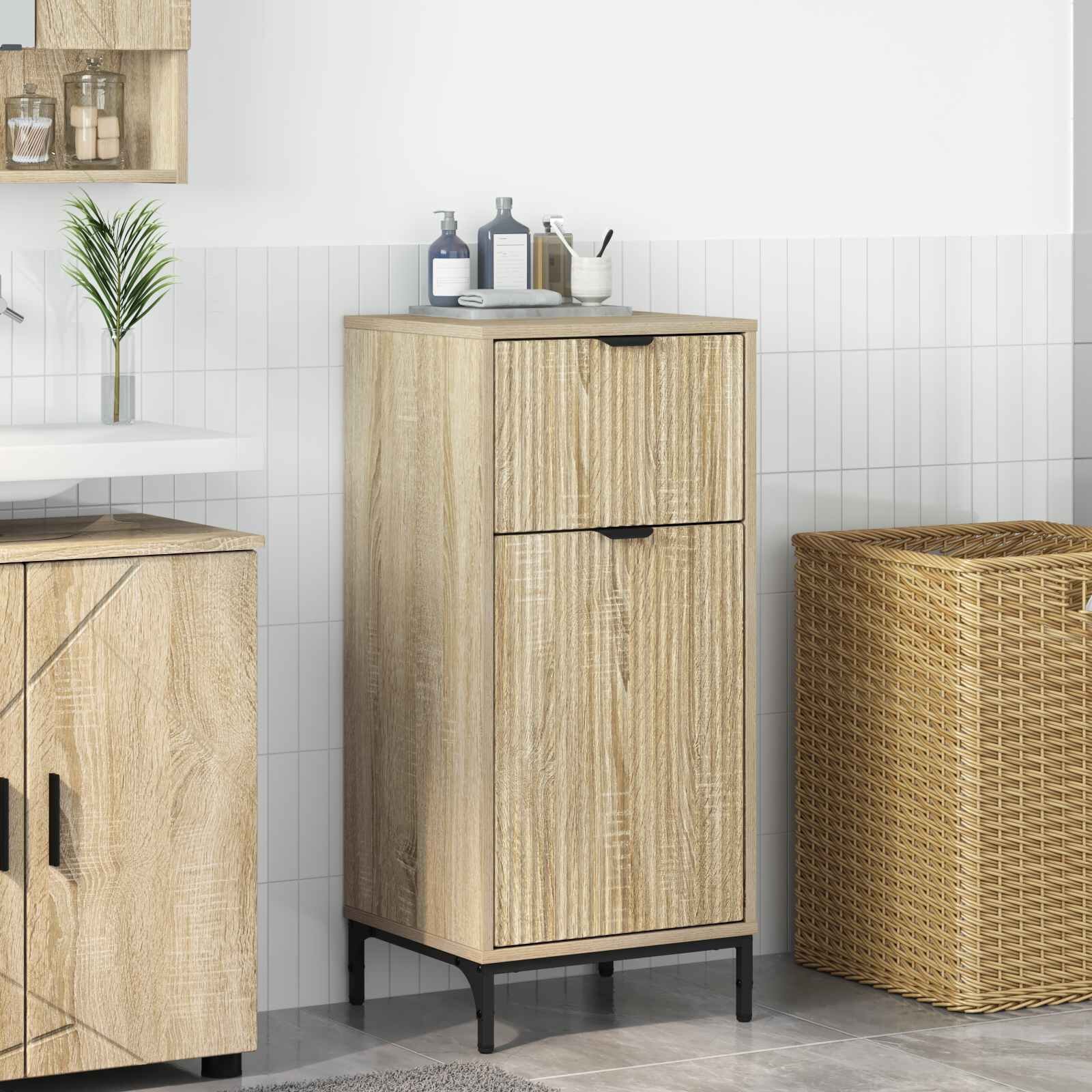 vidaXL Шкаф за баня Сонома дъб 395 x 36 x 88 см
