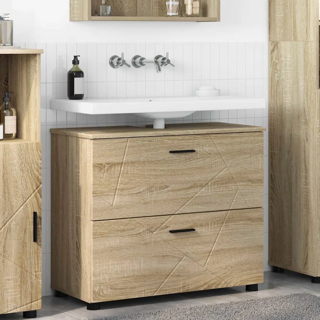 vidaXL Шкаф за баня Сонома дъб 765 x 35 x 64 см