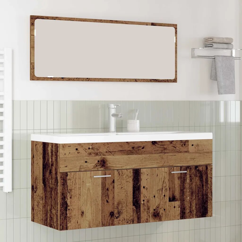 vidaXL Шкаф за баня Старо дърво 100 x 385 x 46 cm Инженерна дървесина