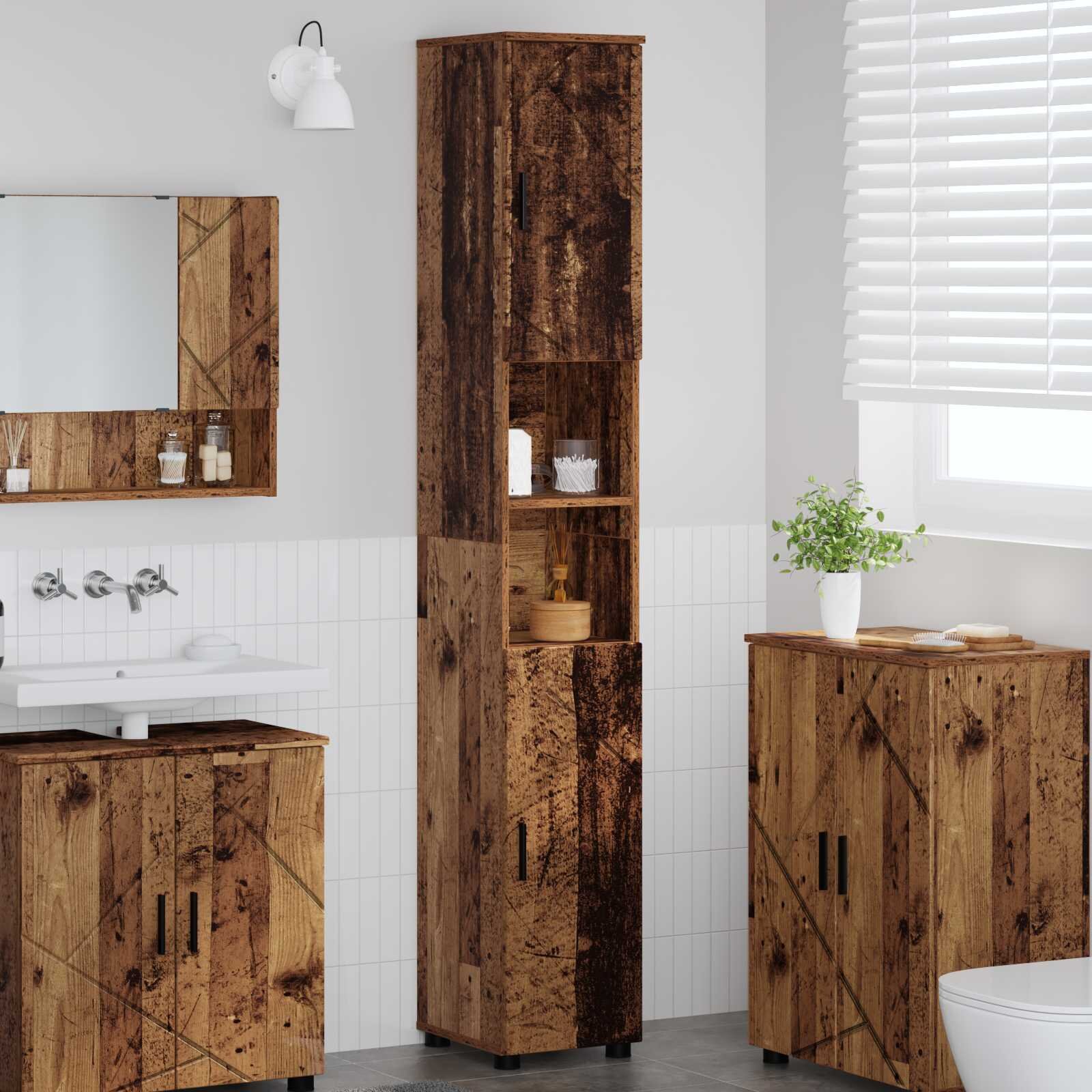 vidaXL Шкаф за баня Старо дърво 30 x 35 x 192 см