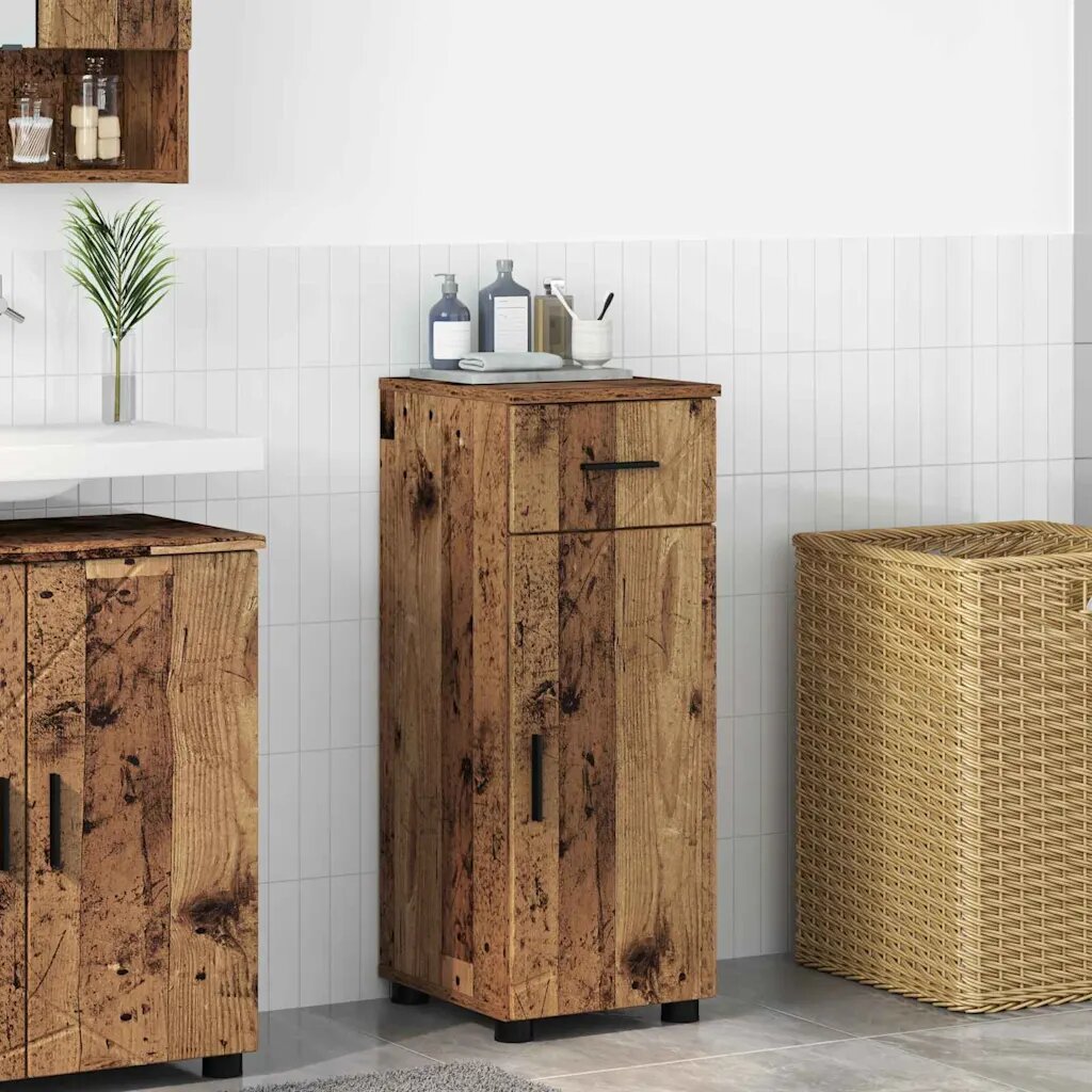 vidaXL Шкаф за баня Старо дърво 30 x 35 x 80 см