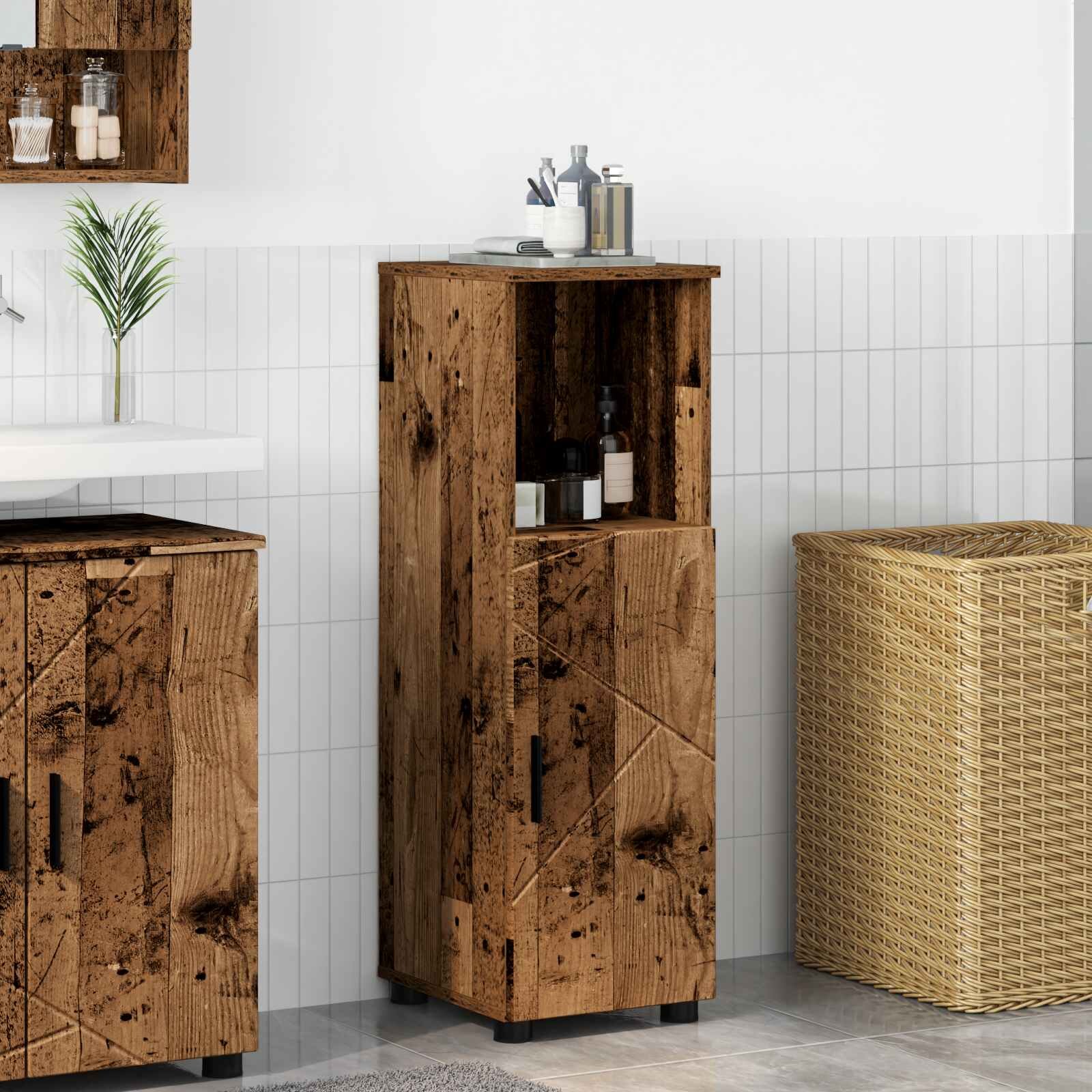 vidaXL Шкаф за баня Старо дърво 30 x 35 x 95 см