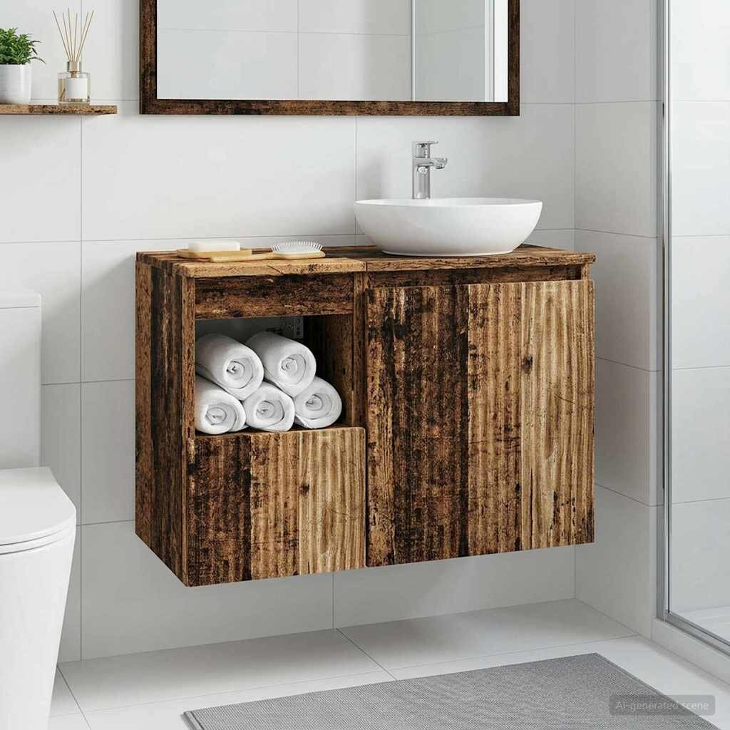 vidaXL Шкаф за баня Старо дърво 30 x 41 x 50 см Инженерна дървесина