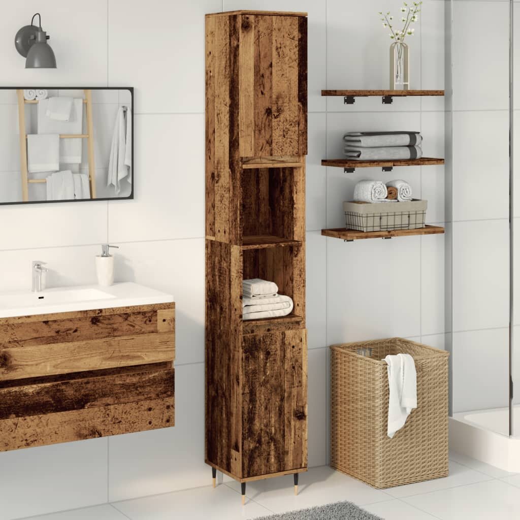 vidaXL Шкаф за баня старо дърво 30x30x190 см инженерно дърво