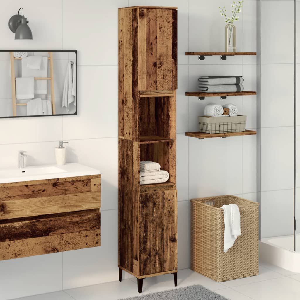 vidaXL Шкаф за баня старо дърво 30x30x190 см инженерно дърво
