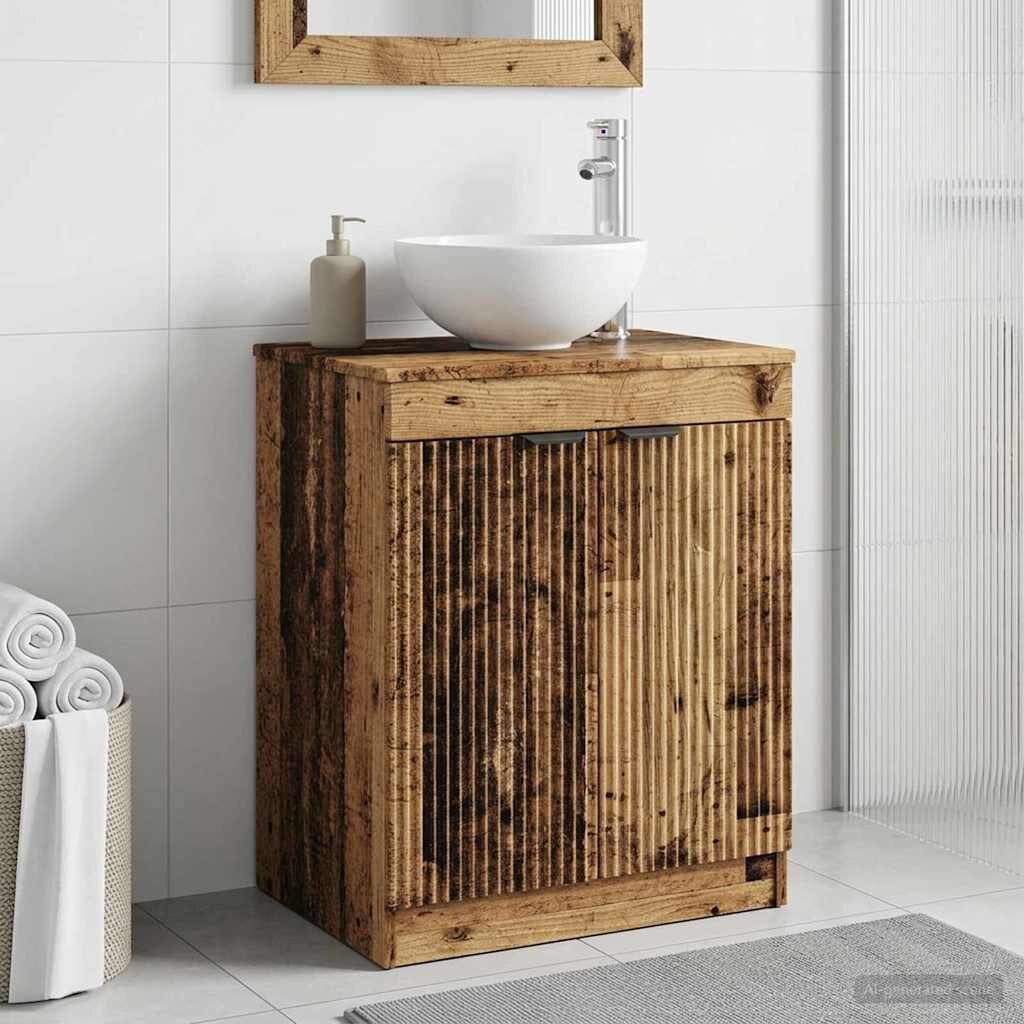 vidaXL Шкаф за баня Старо дърво 54 x 41 x 70 см Инженерна дървесина