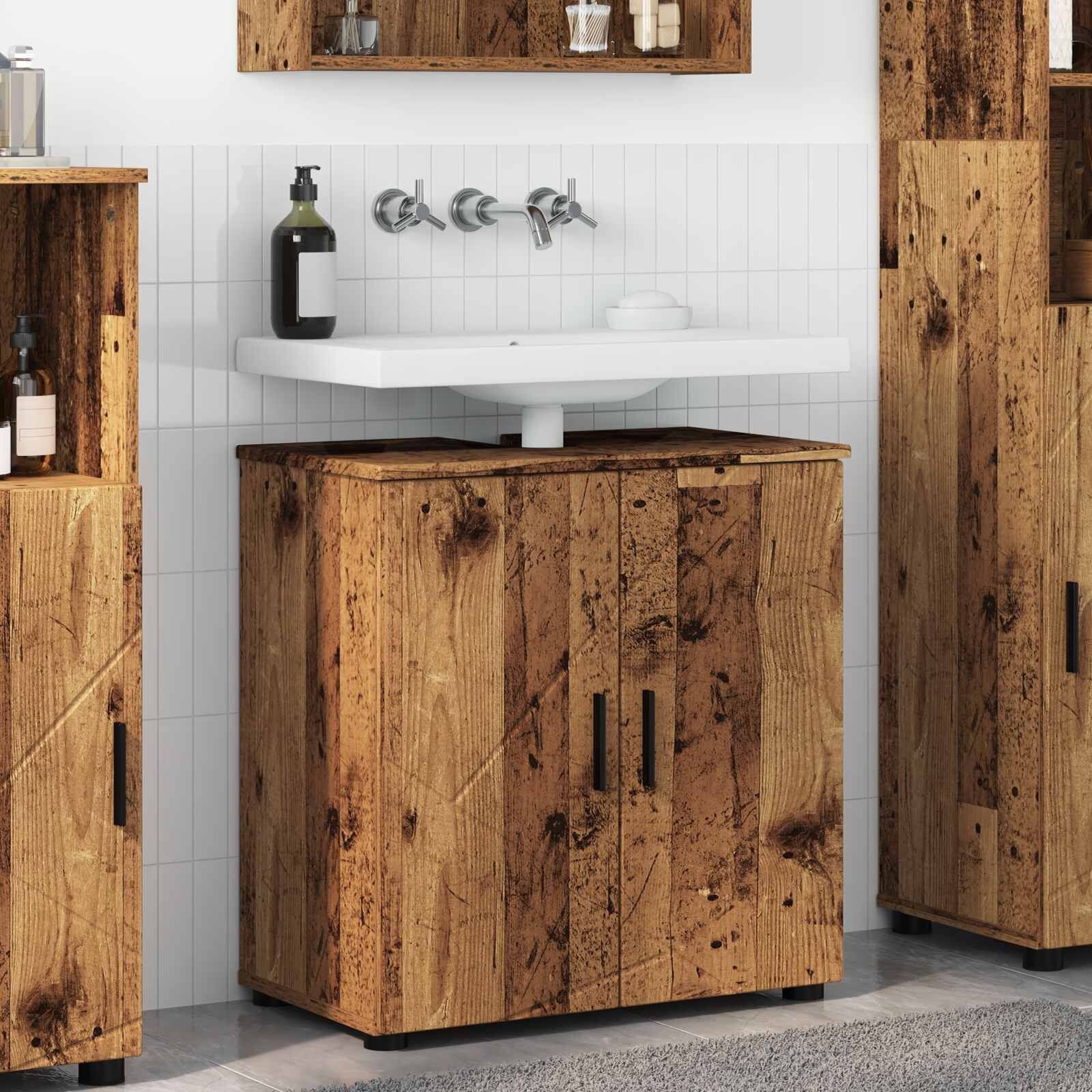 vidaXL Шкаф за баня Старо дърво 61 x 35 x 64 см