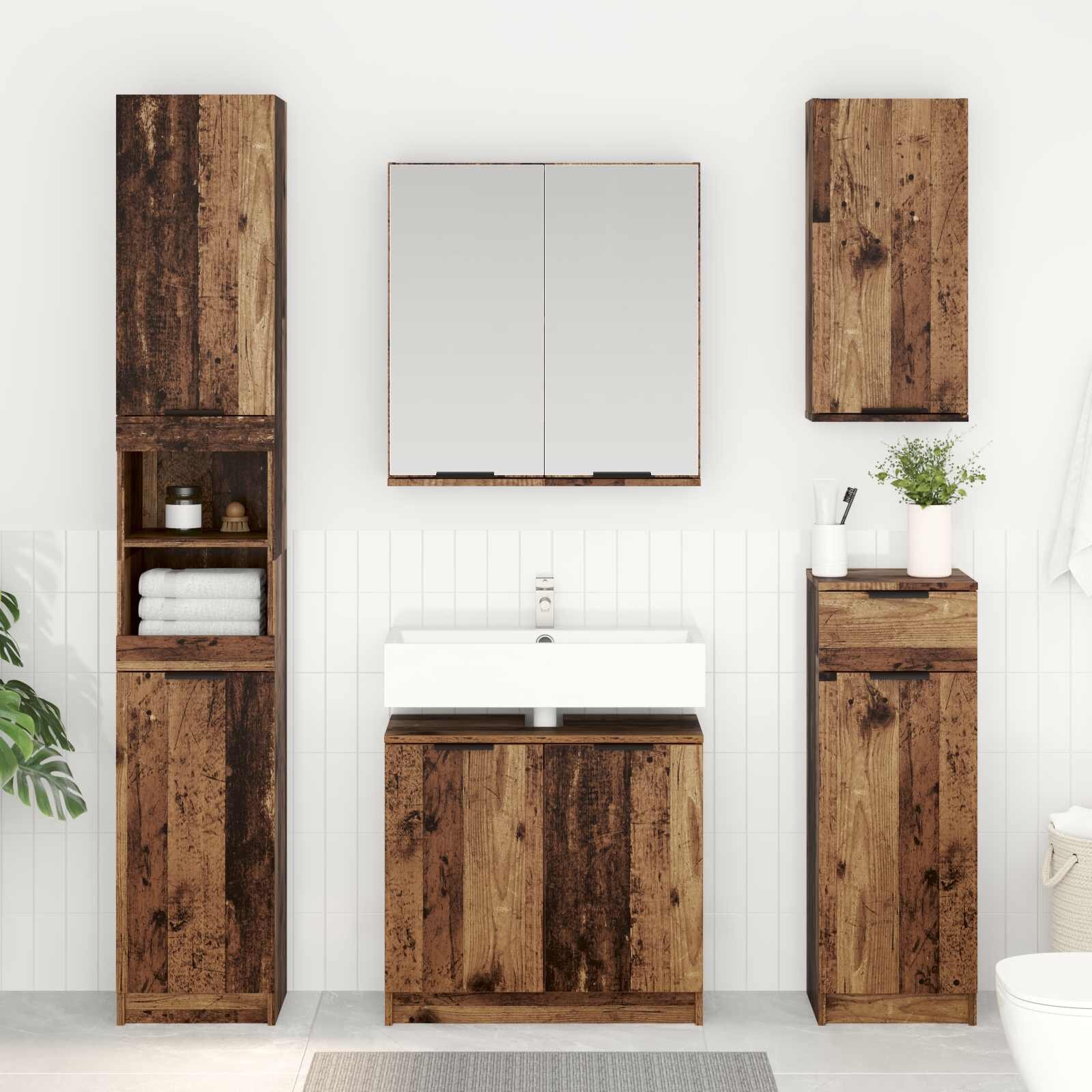 vidaXL Шкаф за баня Старо дърво 645 x 335 x 59 см