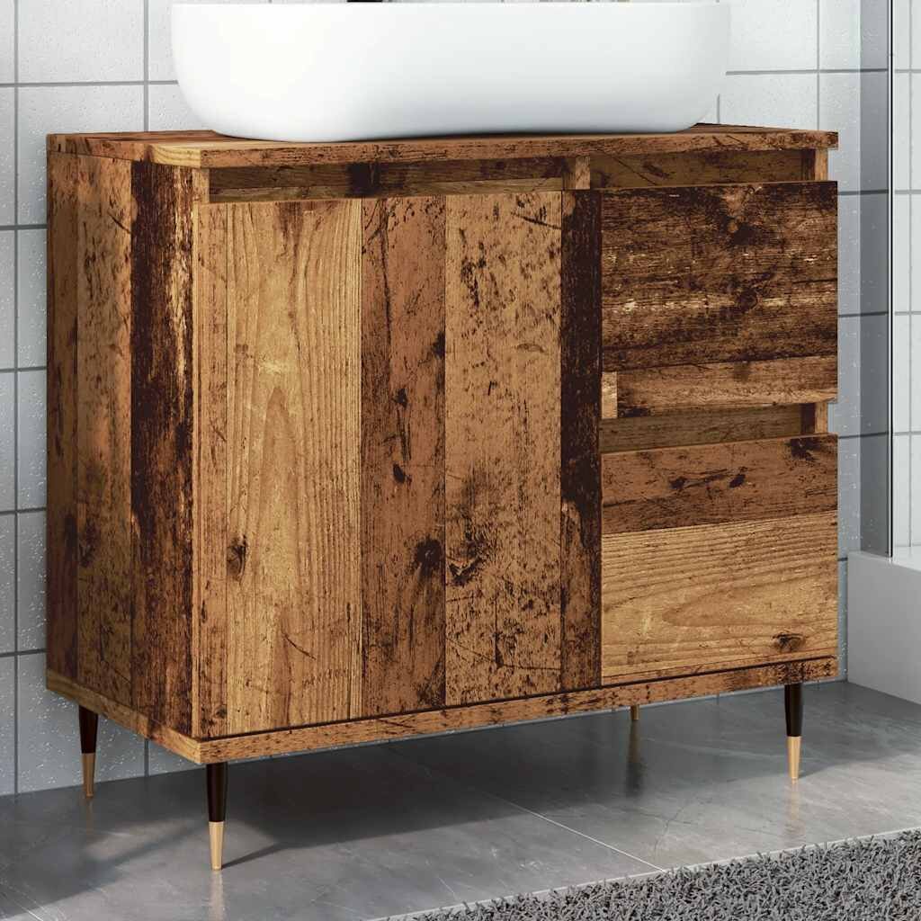 vidaXL Шкаф за баня старо дърво 65x33x60 см инженерно дърво