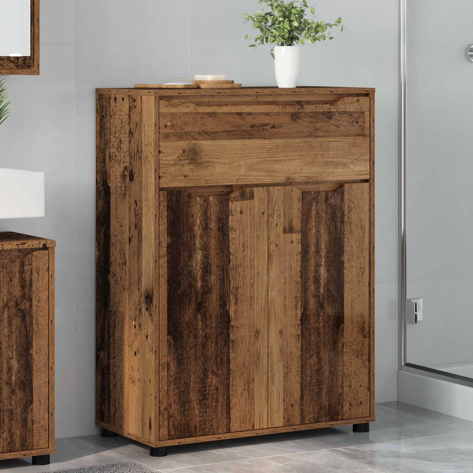 vidaXL Шкаф за баня Старо дърво 725 x 365 x 100 см
