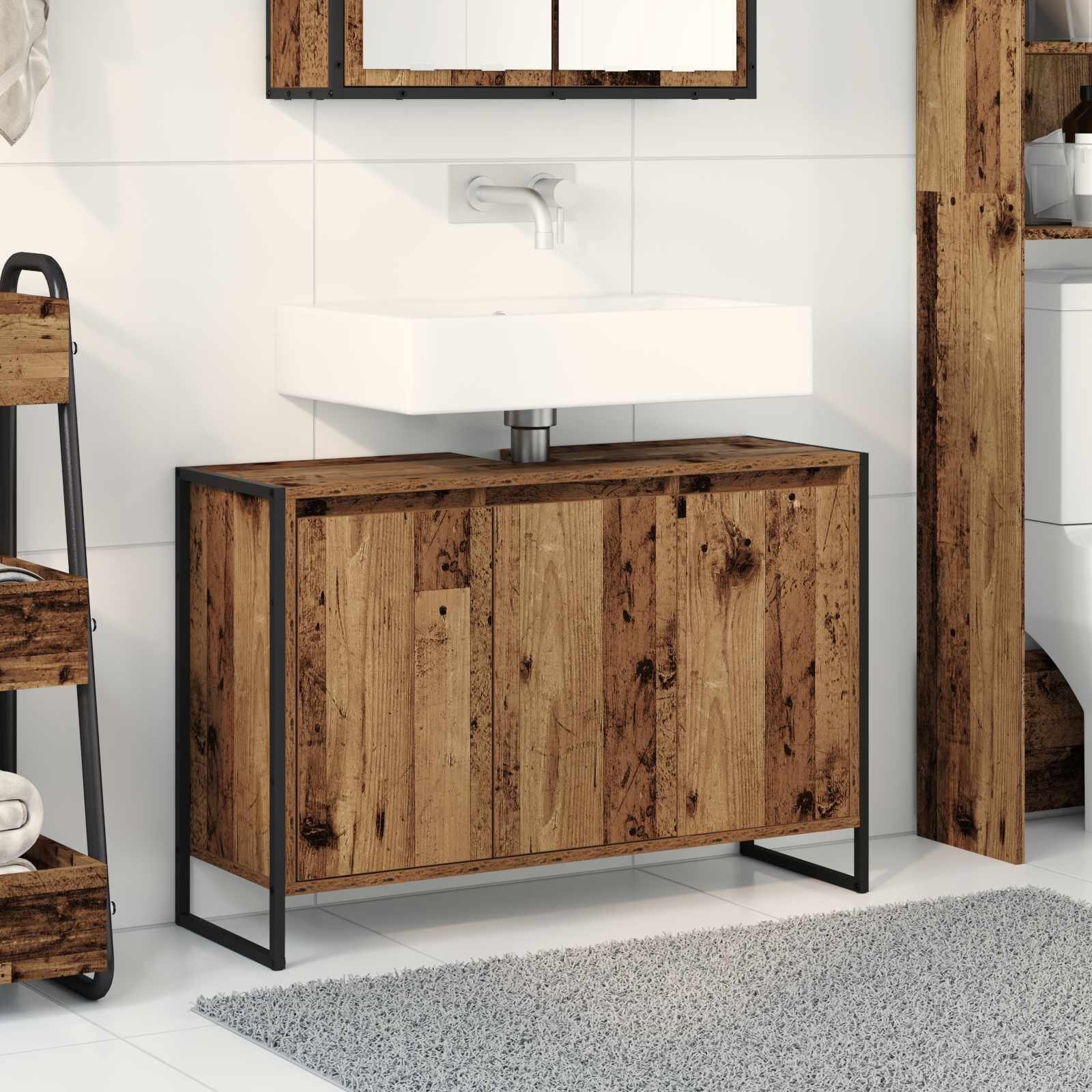 vidaXL Шкаф за баня Старо дърво 90 x 30 x 60 cm Инженерна дървесина
