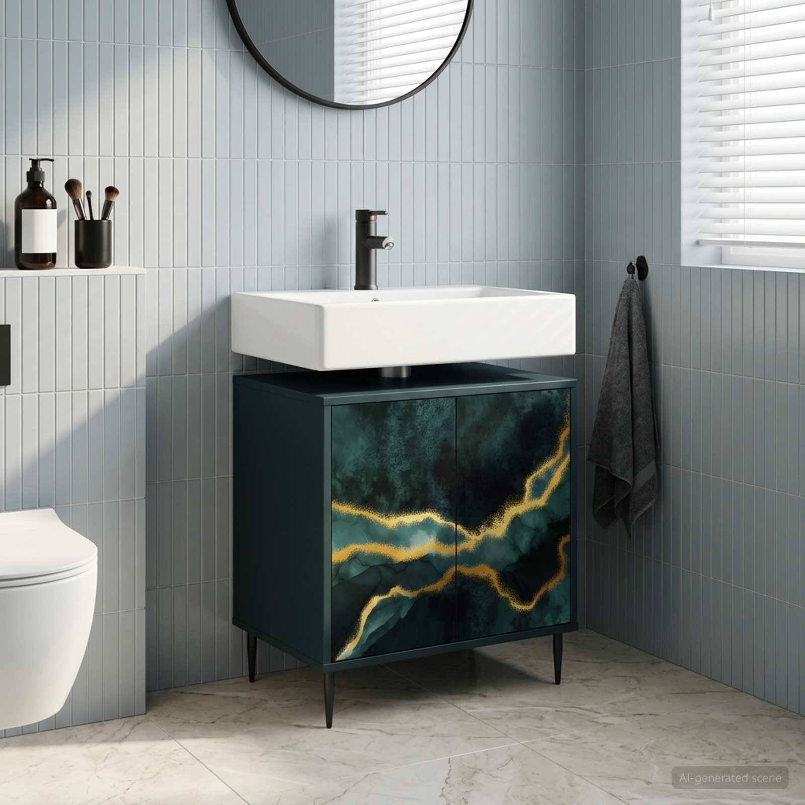 vidaXL Шкаф за баня WIJHE Черен дъб 60 x 40 x 61 см