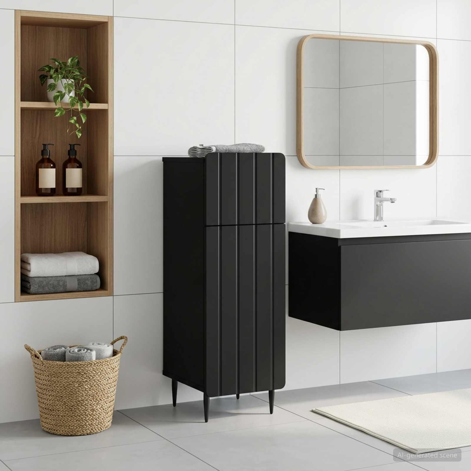 vidaXL Шкаф за баня ZWOLLE Черно 30 x 31 x 795 см Инженерна дървесина