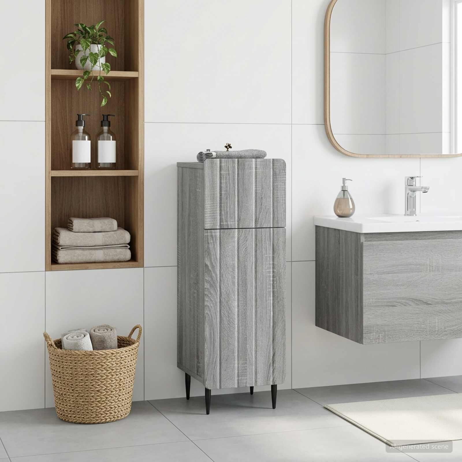 vidaXL Шкаф за баня ZWOLLE Сив Сонома 30 x 31 x 795 см