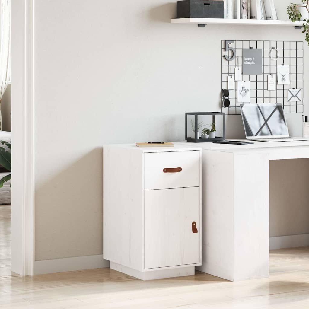 vidaXL Шкаф за бюро Бял 40x50x75 см борово дърво масив