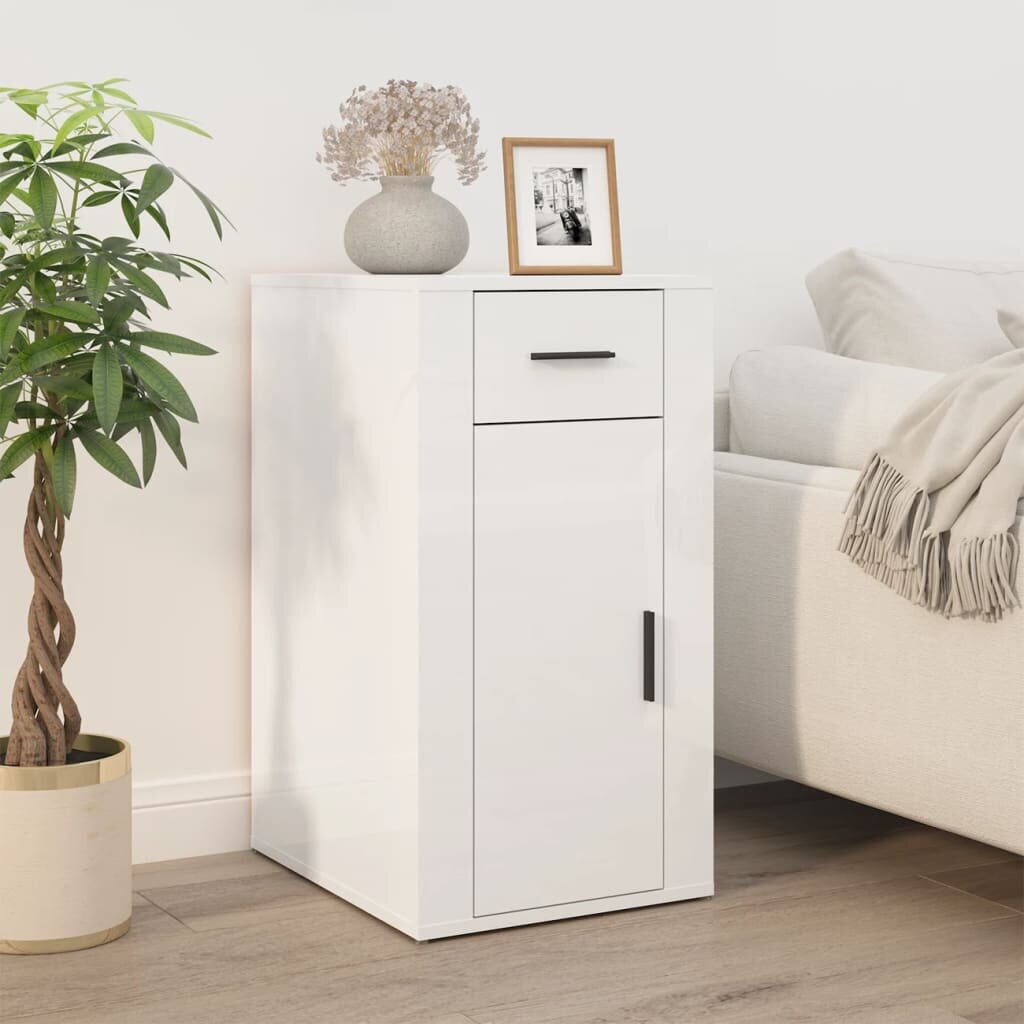 vidaXL Шкаф за бюро Бял гланц 40x49x75 см инженерно дърво