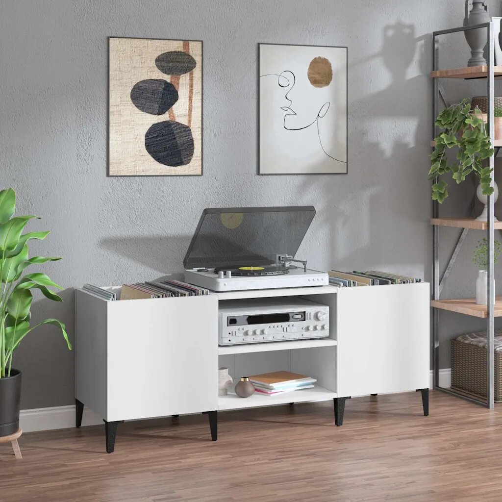 vidaXL Шкаф за грамофонни плочи бял 121x38x48 см инженерно дърво