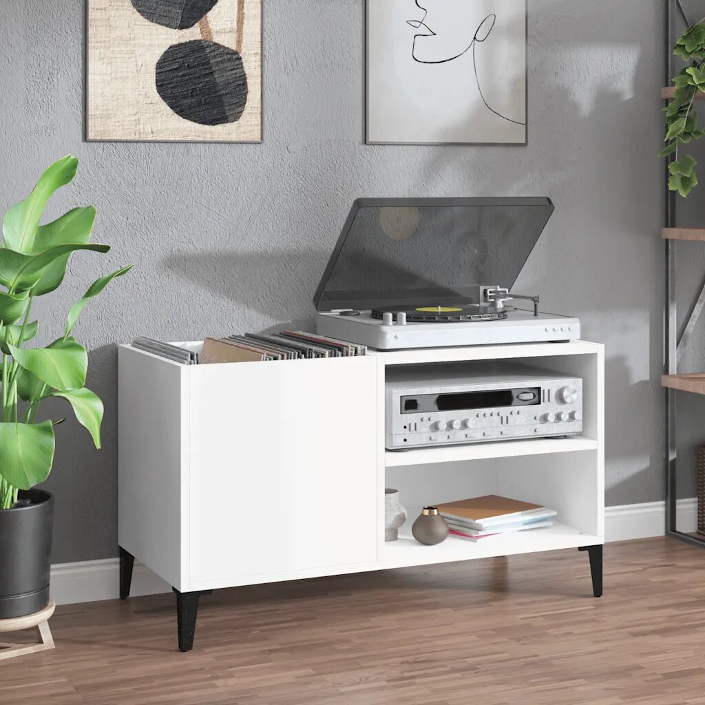 vidaXL Шкаф за грамофонни плочи бял 845x38x48 см инженерно дърво
