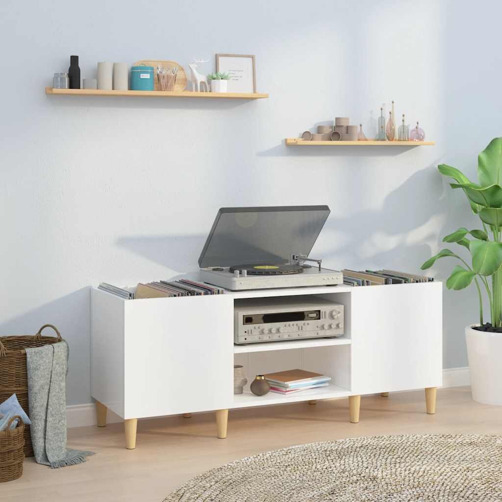 vidaXL Шкаф за грамофонни плочи бял гланц 121x38x48 см инженерно дърво