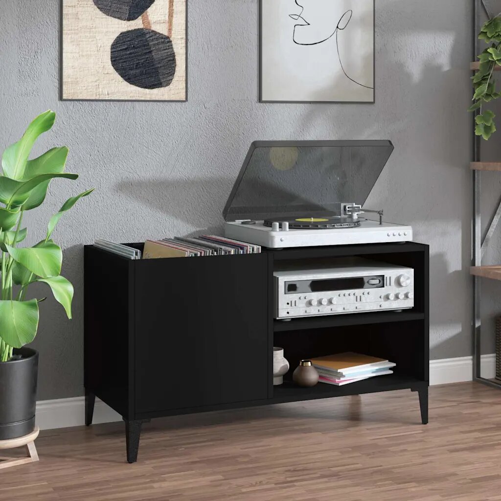 vidaXL Шкаф за грамофонни плочи черен 845x38x48 см инженерно дърво