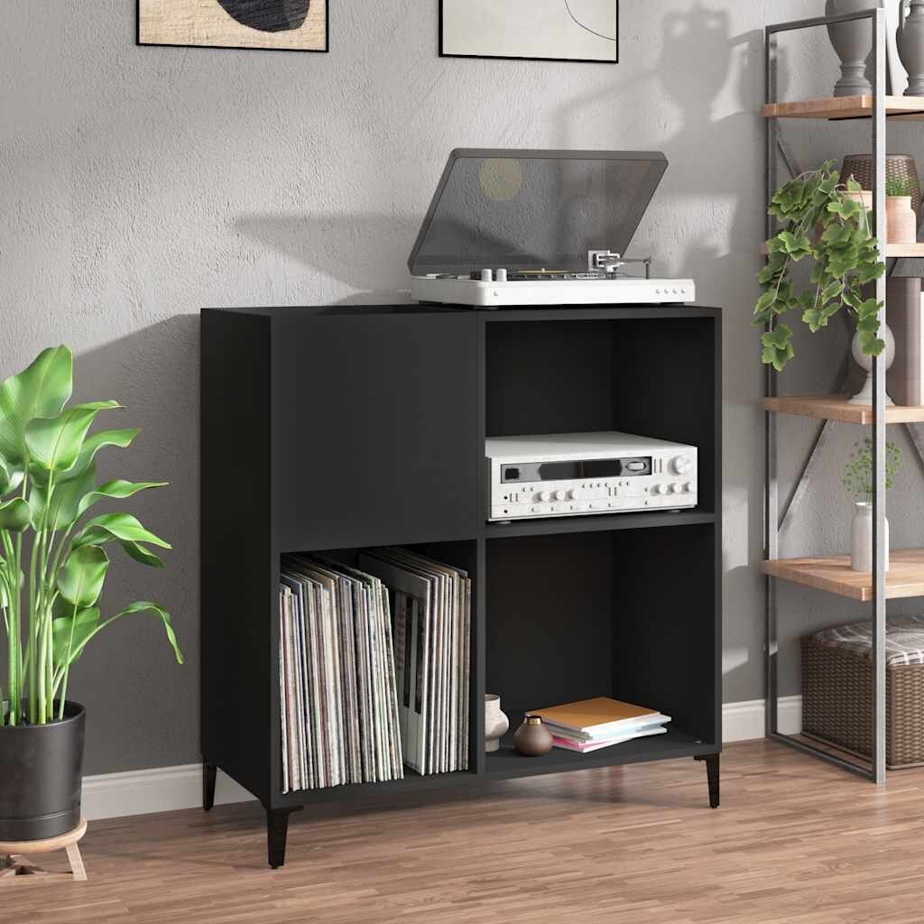 vidaXL Шкаф за грамофонни плочи черен 845x38x89 см инженерно дърво