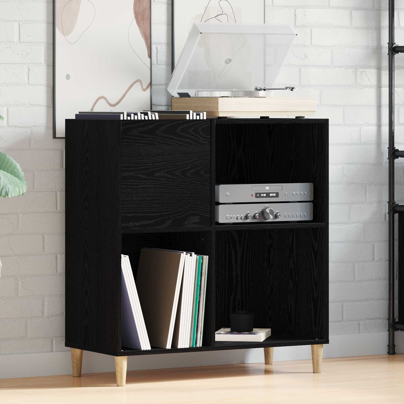 vidaXL Шкаф за грамофонни плочи с рафт Черния дъб 845 x 38 x 89 см