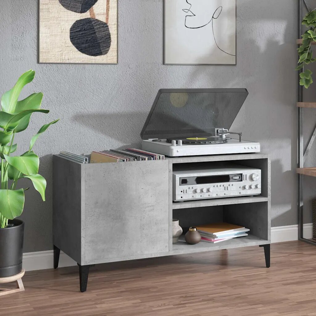 vidaXL Шкаф за грамофонни плочи сив 845x38x48 см инженерно дърво