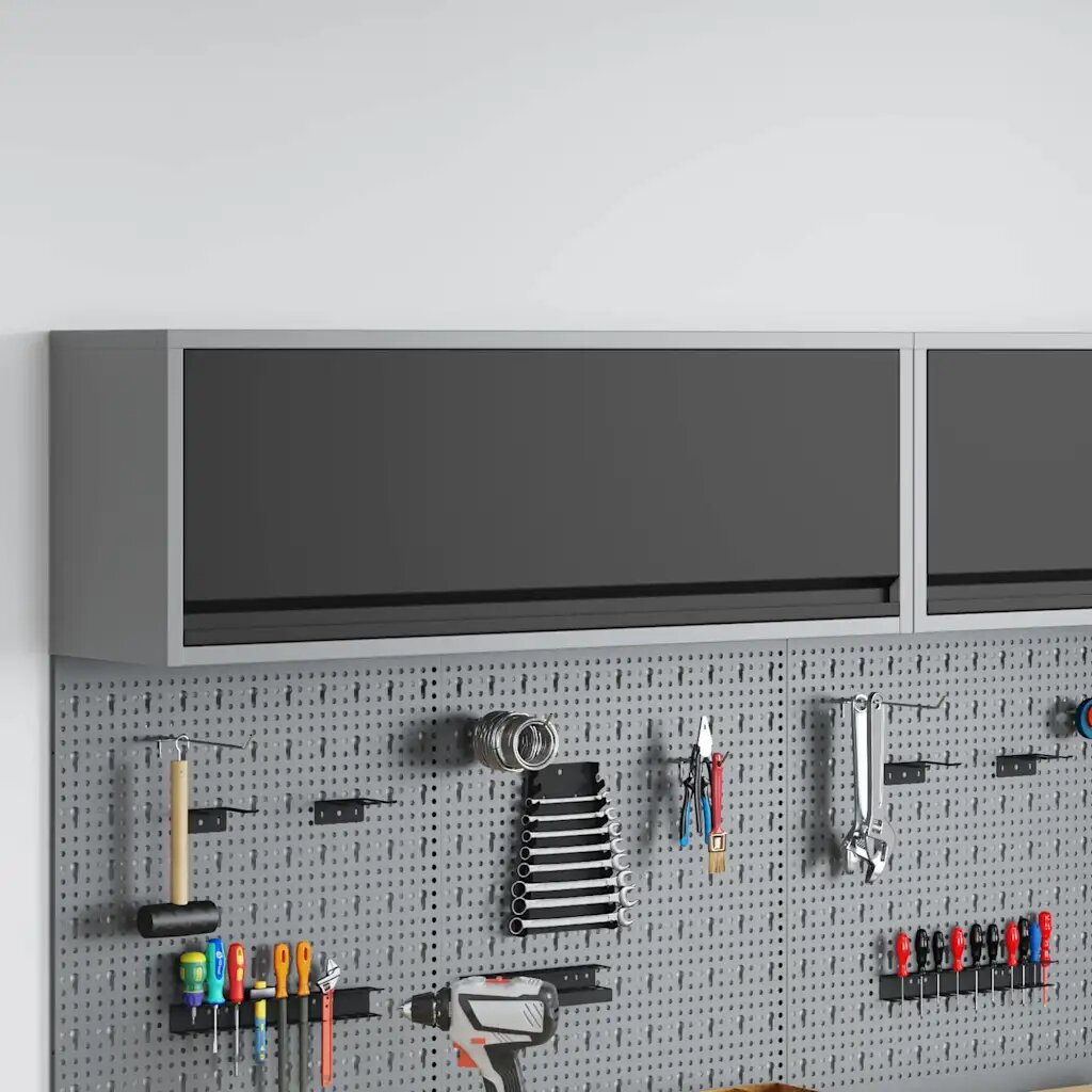 vidaXL Шкаф за инструменти със съхранение Черен и Сив 100 x 25 x 35 см