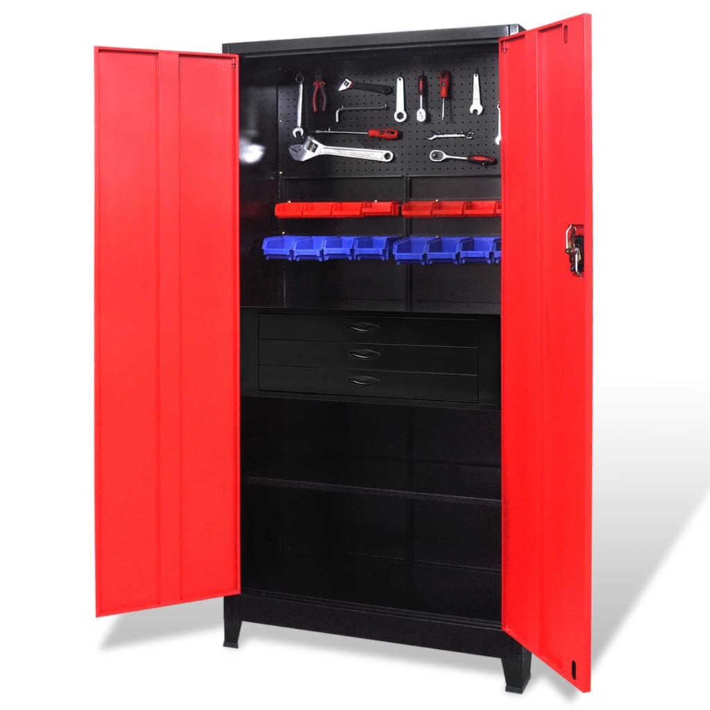 vidaXL Шкаф за инструменти стомана 90x40x180 cм червено и черно