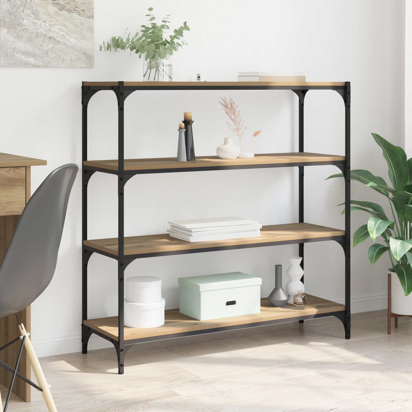 vidaXL Шкаф за книги 3 нива 100 x 33 x 100 см Дъб
