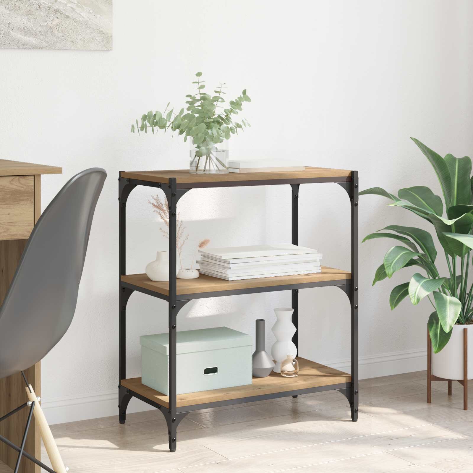 vidaXL Шкаф за книги 3 нива 60 x 33 x 705 см дъб артизан