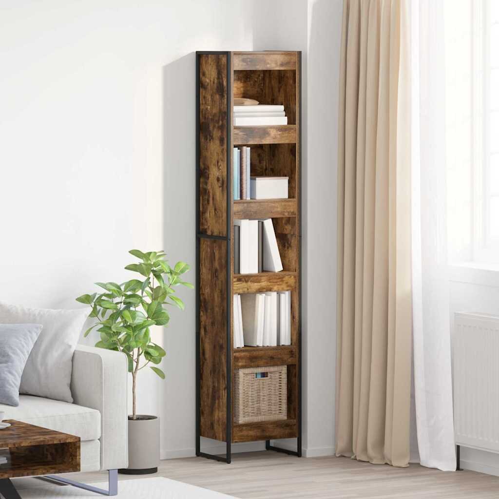 vidaXL Шкаф за книги 40 x 30 x 1895 см Инженерна дървесина Димящ дъб