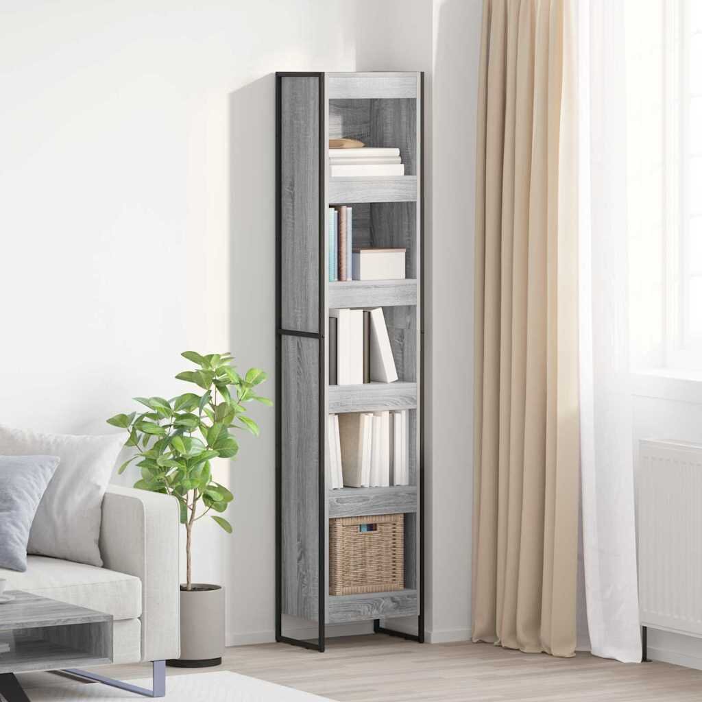 vidaXL Шкаф за книги 40 x 30 x 1895 см Инженерна дървесина Сив Сонома