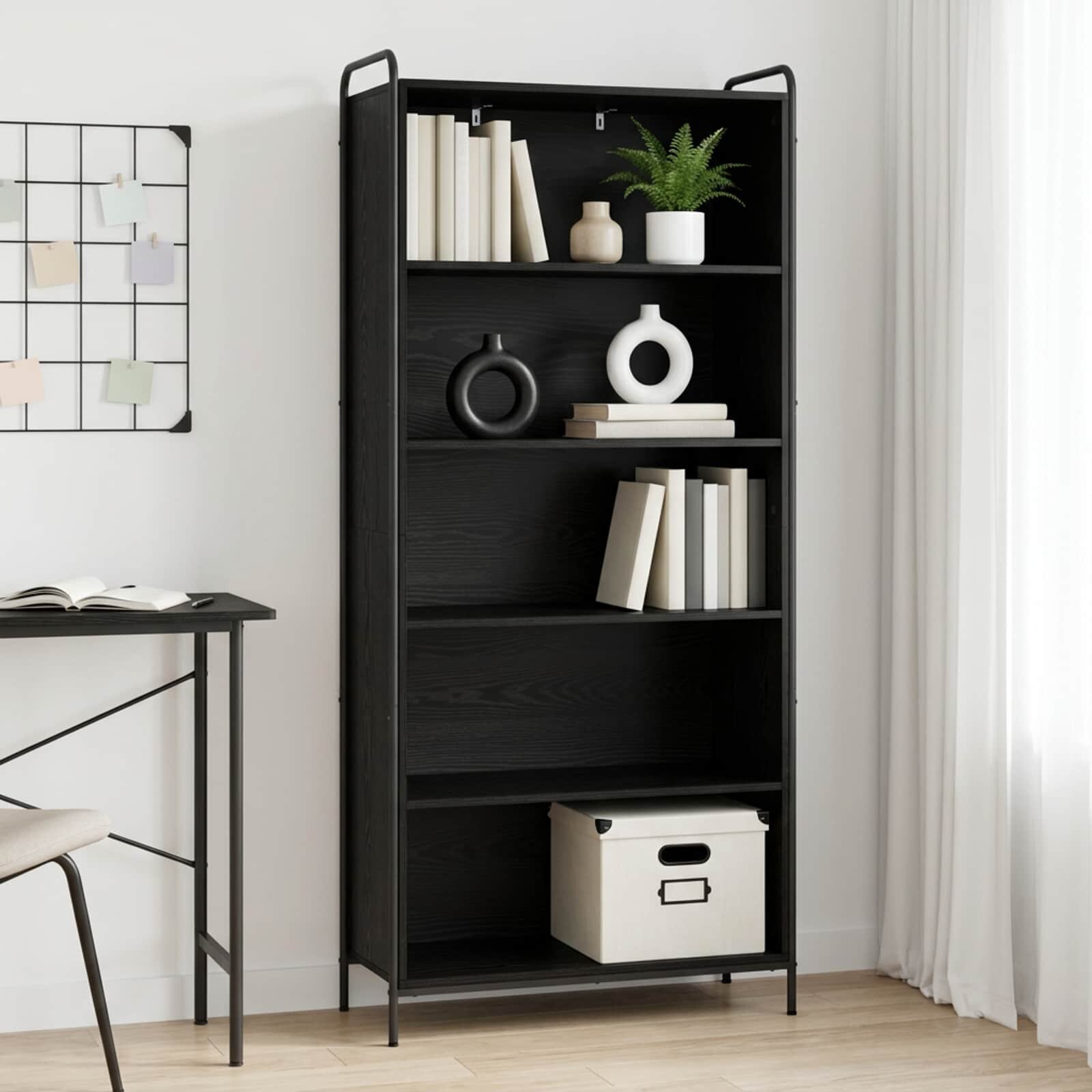 vidaXL Шкаф за книги 555 x 33 x 174 см Инженерна дървесина Черен дъб
