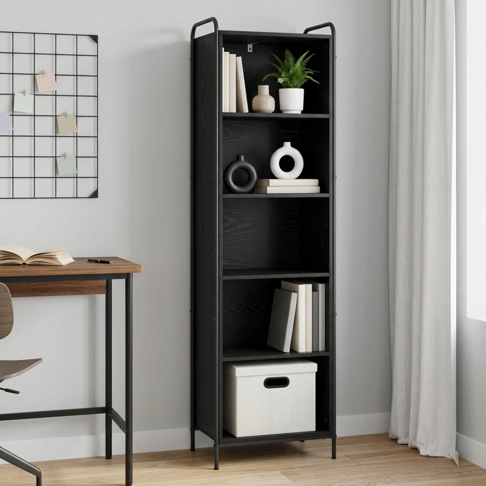 vidaXL Шкаф за книги 555 x 33 x 174 см Инженерна дървесина Черен дъб