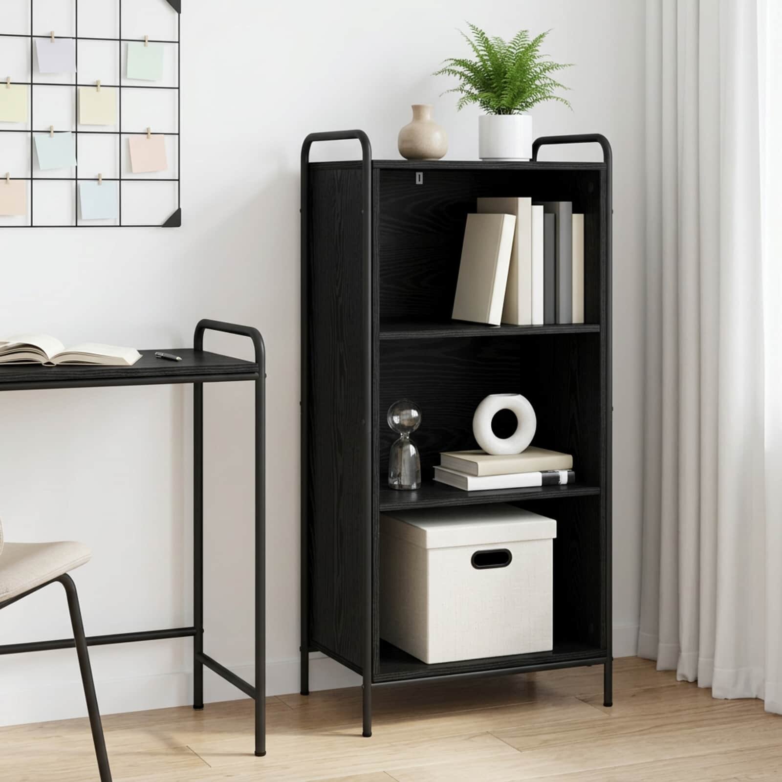 vidaXL Шкаф за книги 555 x 33 x 174 см Инженерна дървесина Черен дъб