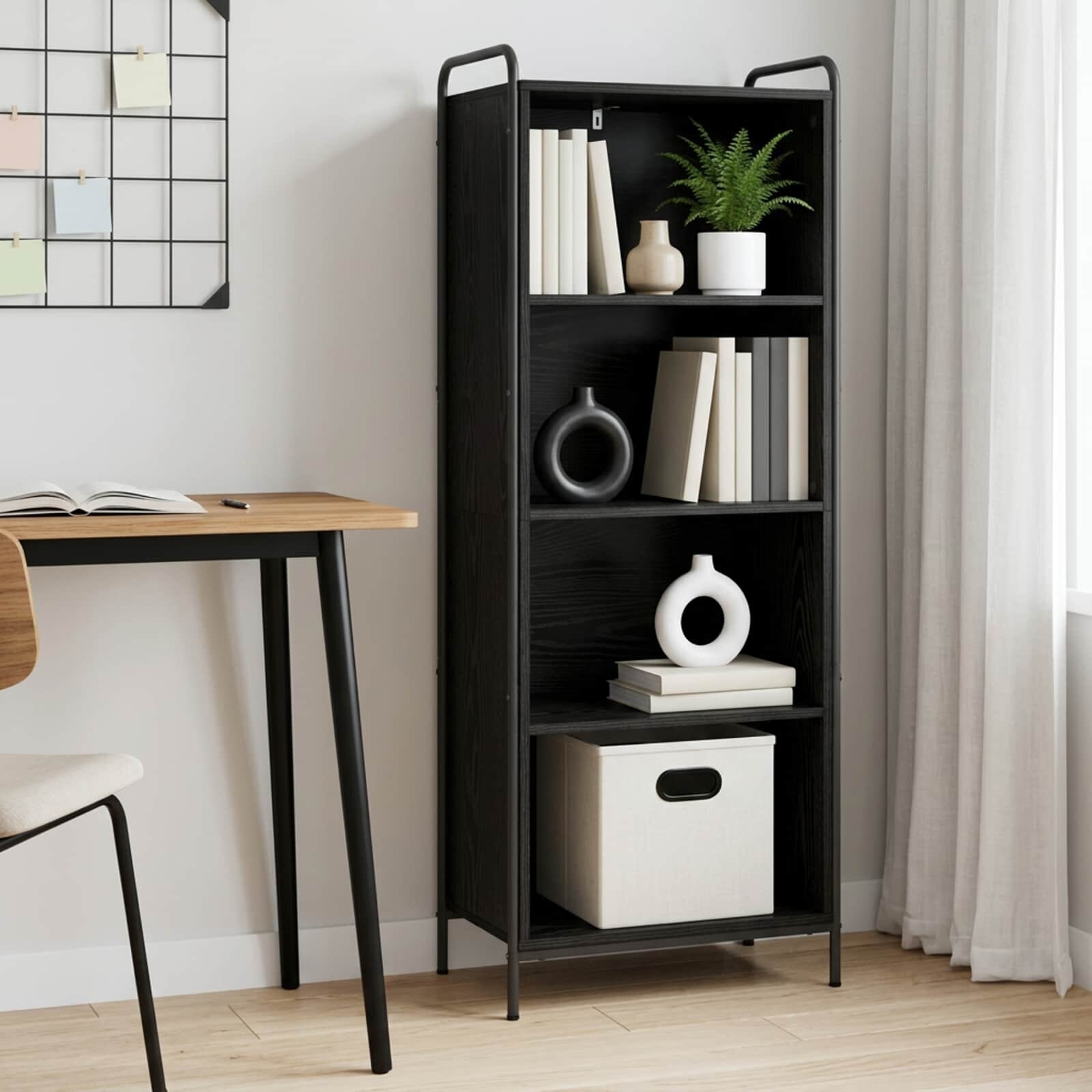 vidaXL Шкаф за книги 555 x 33 x 174 см Инженерна дървесина Черен дъб