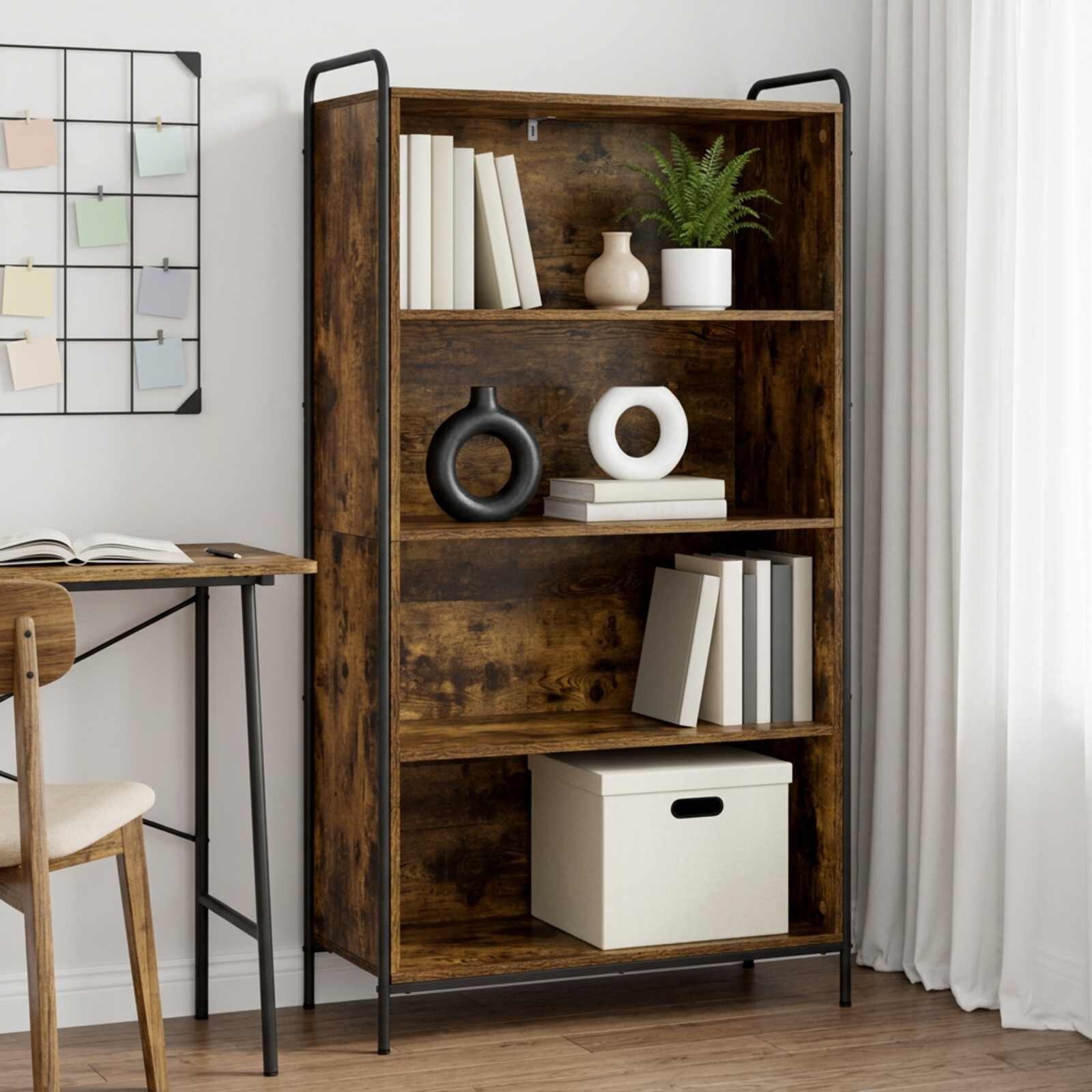 vidaXL Шкаф за книги 555 x 33 x 174 см Инженерна дървесина Опушен дъб