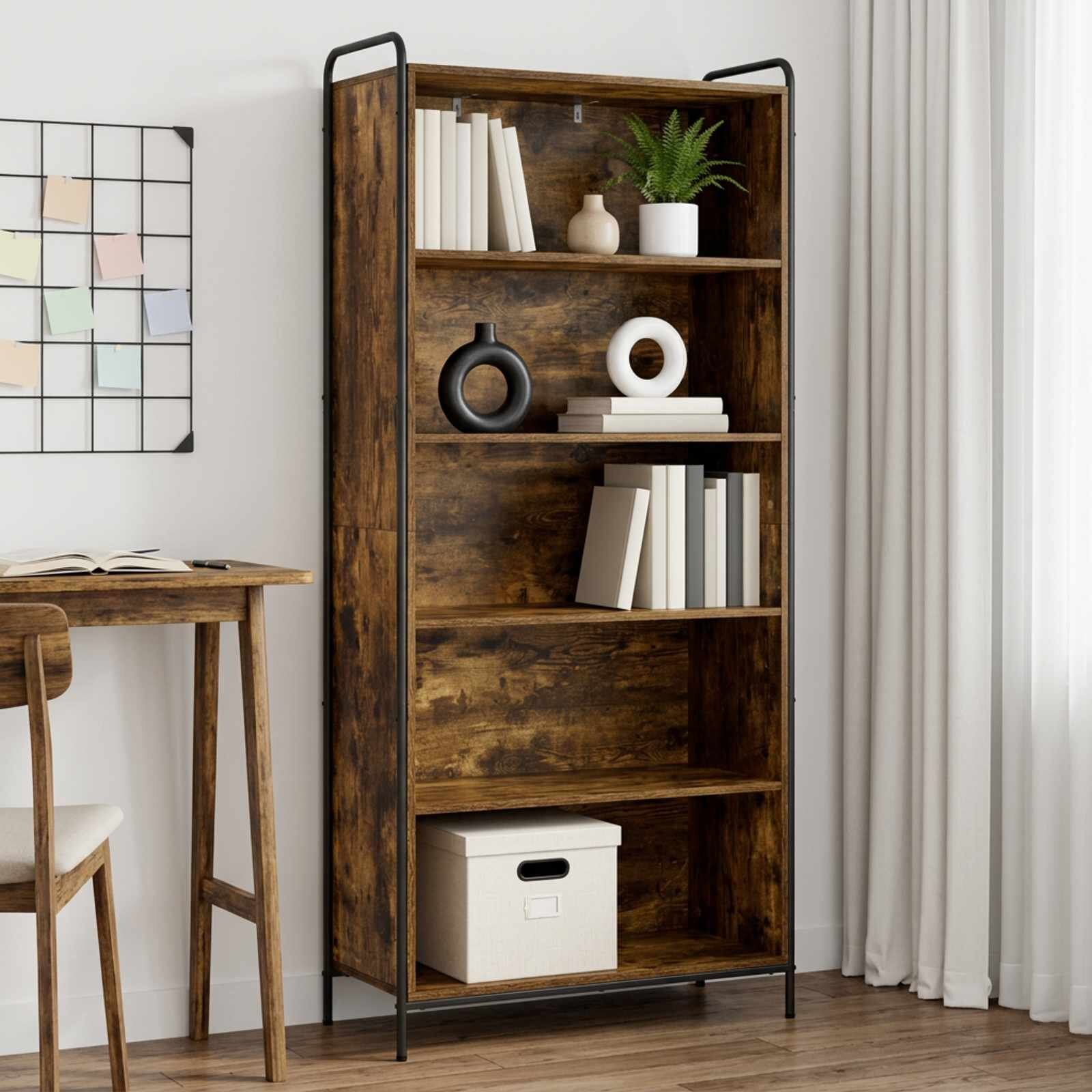 vidaXL Шкаф за книги 555 x 33 x 174 см Инженерна дървесина Опушен дъб