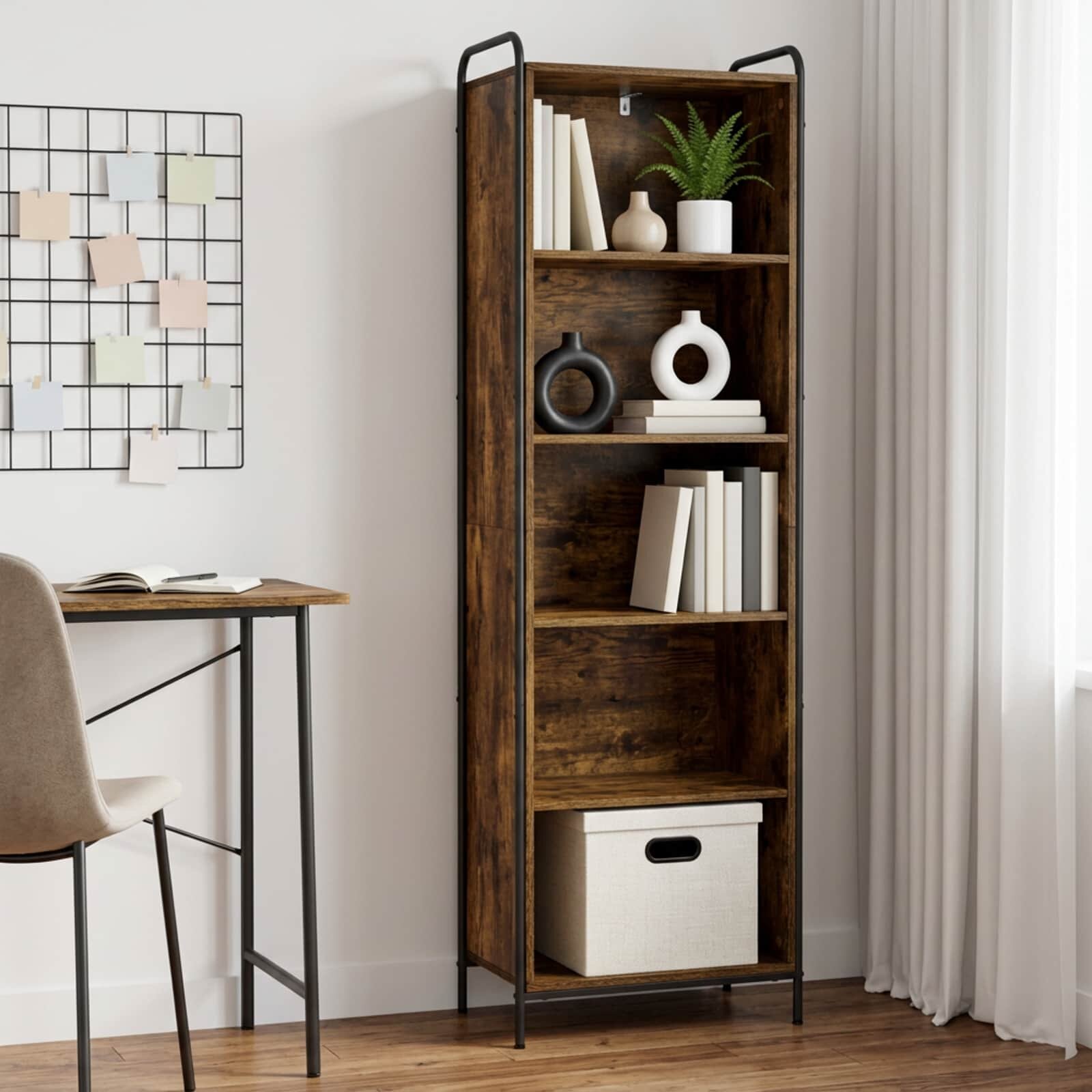 vidaXL Шкаф за книги 555 x 33 x 174 см Инженерна дървесина Опушен дъб