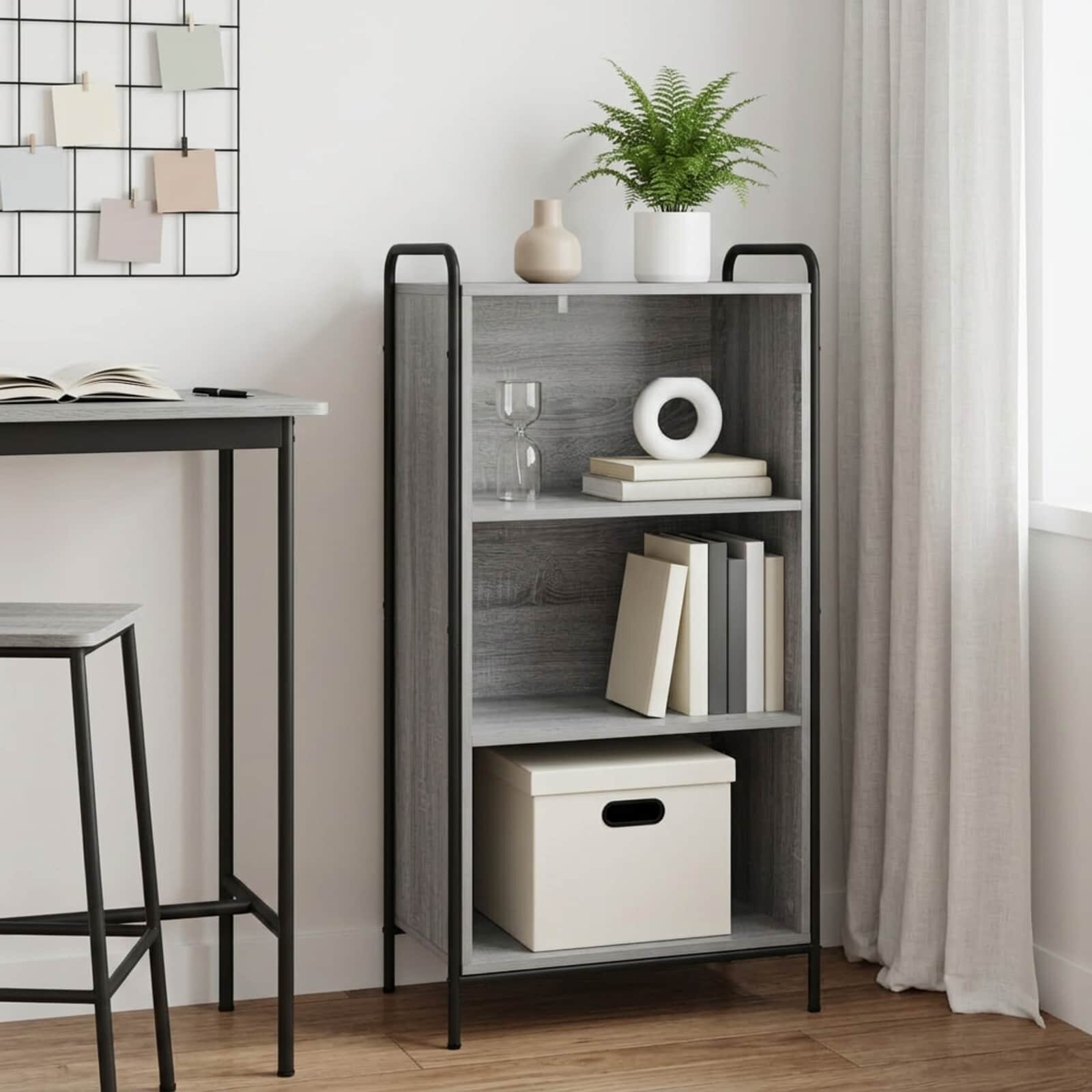 vidaXL Шкаф за книги 555 x 33 x 174 см Инженерна дървесина Сив Сонома
