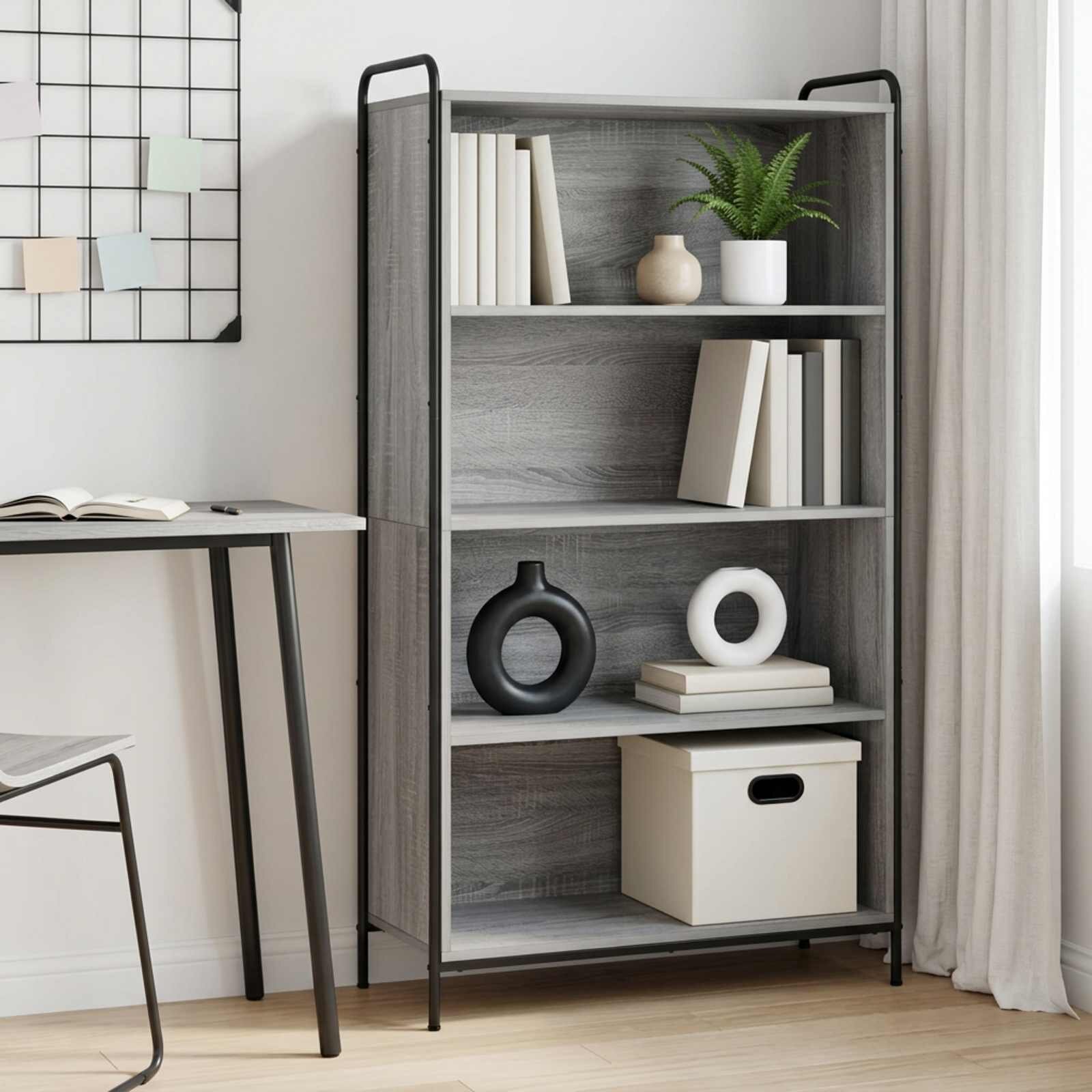 vidaXL Шкаф за книги 555 x 33 x 174 см Инженерна дървесина Сив Сонома