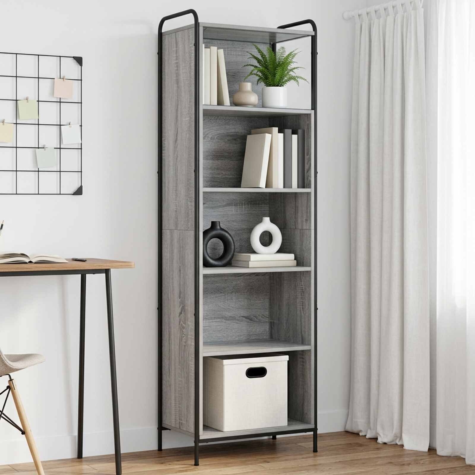 vidaXL Шкаф за книги 555 x 33 x 174 см Инженерна дървесина Сив Сонома
