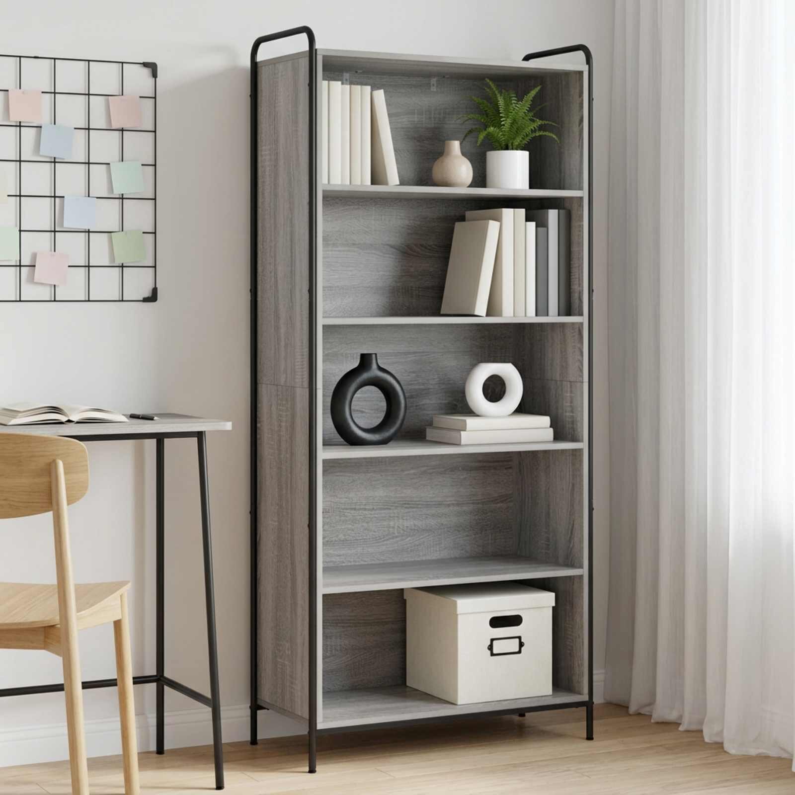 vidaXL Шкаф за книги 555 x 33 x 174 см Инженерна дървесина Сив Сонома